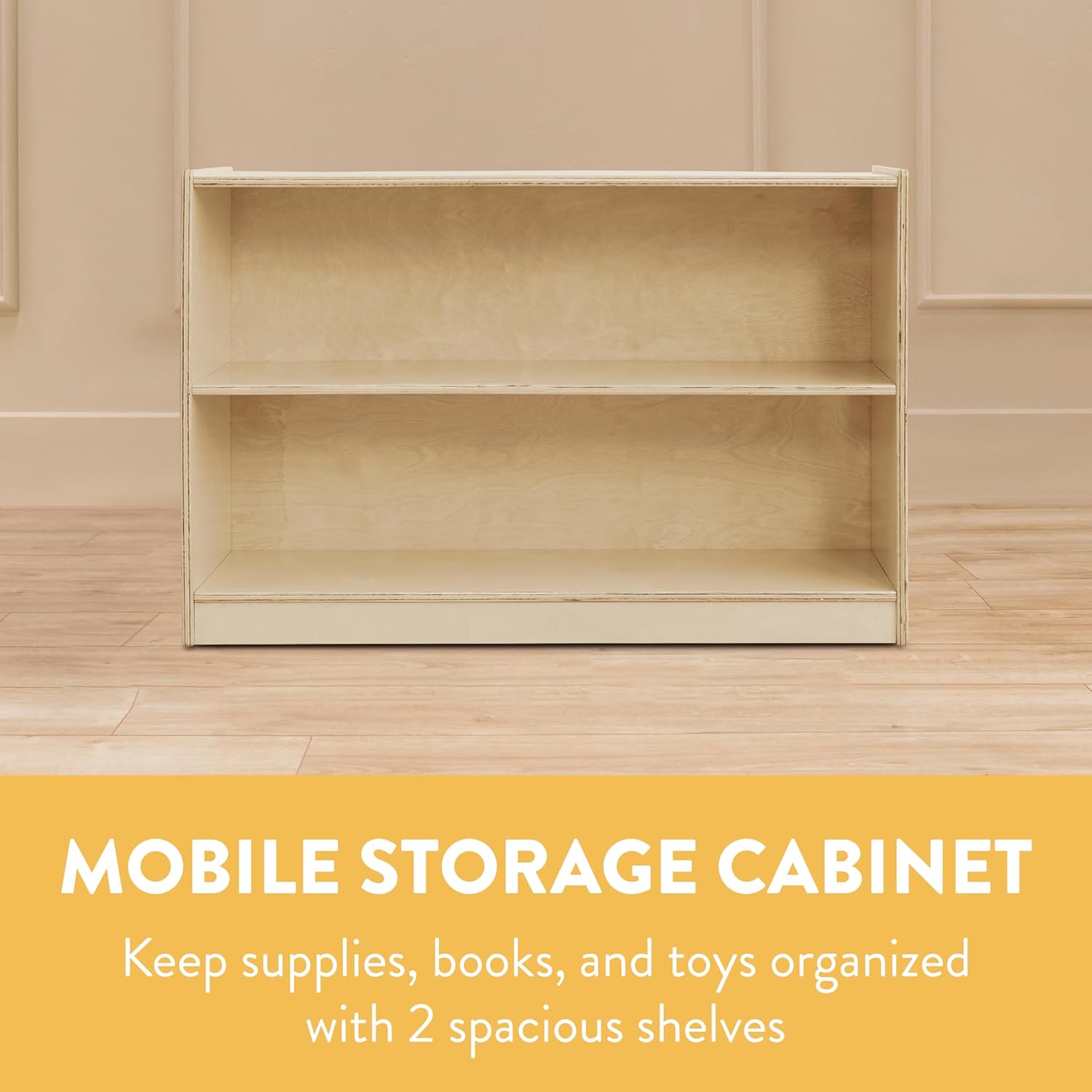 2-Shelf Mobile Storage Cabinet, Book Shelf, Natural