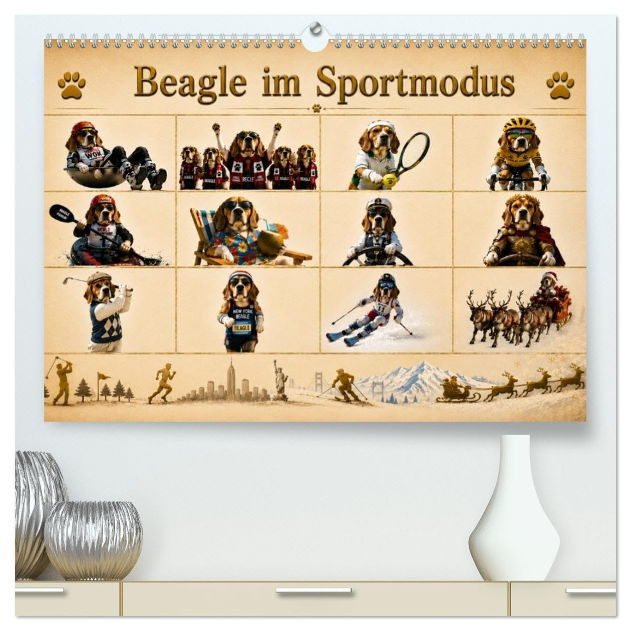 Beagle im Sportmodus (hochwertiger Premium Wandkalender 2027 DIN A2 quer), Kunstdruck in Hochglanz: Beagle-Power: Sportlich durchs Jahr