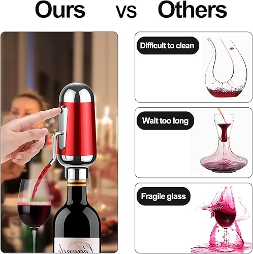 Miniatura 2 de Aireador de vino eléctrico, decantador de vino MTEOWK portátil vertedor de vino de 1 botón, dispensador de vino inteligente recargable por USB