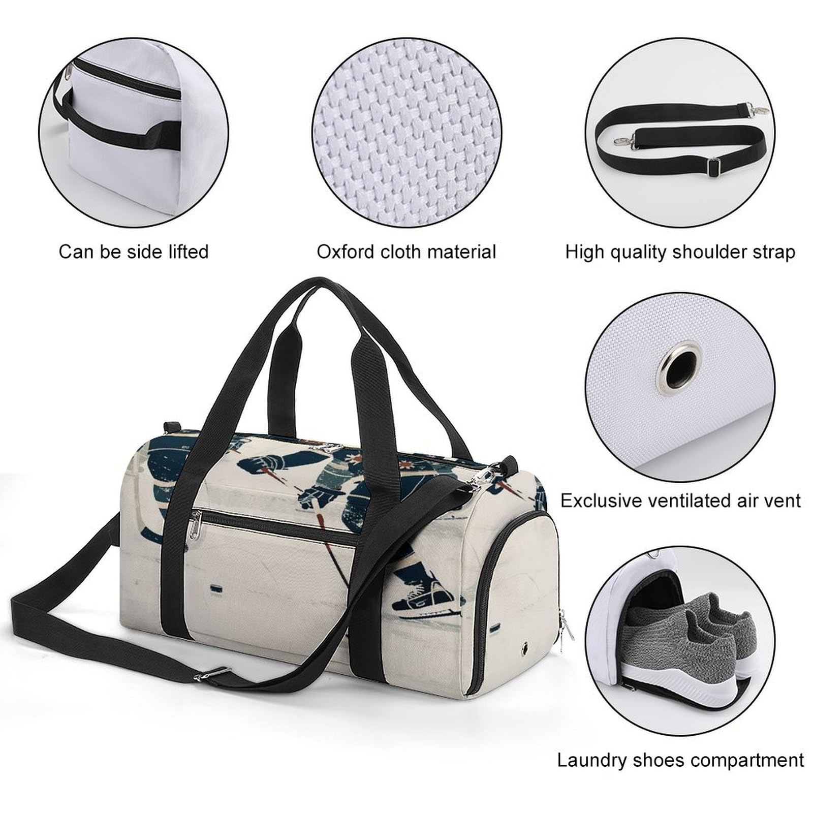 Sac de sport étanche avec compartiment à chaussures pour homme et femme Motif hockey sur glace, Motif hockey sur glace., Taille unique
