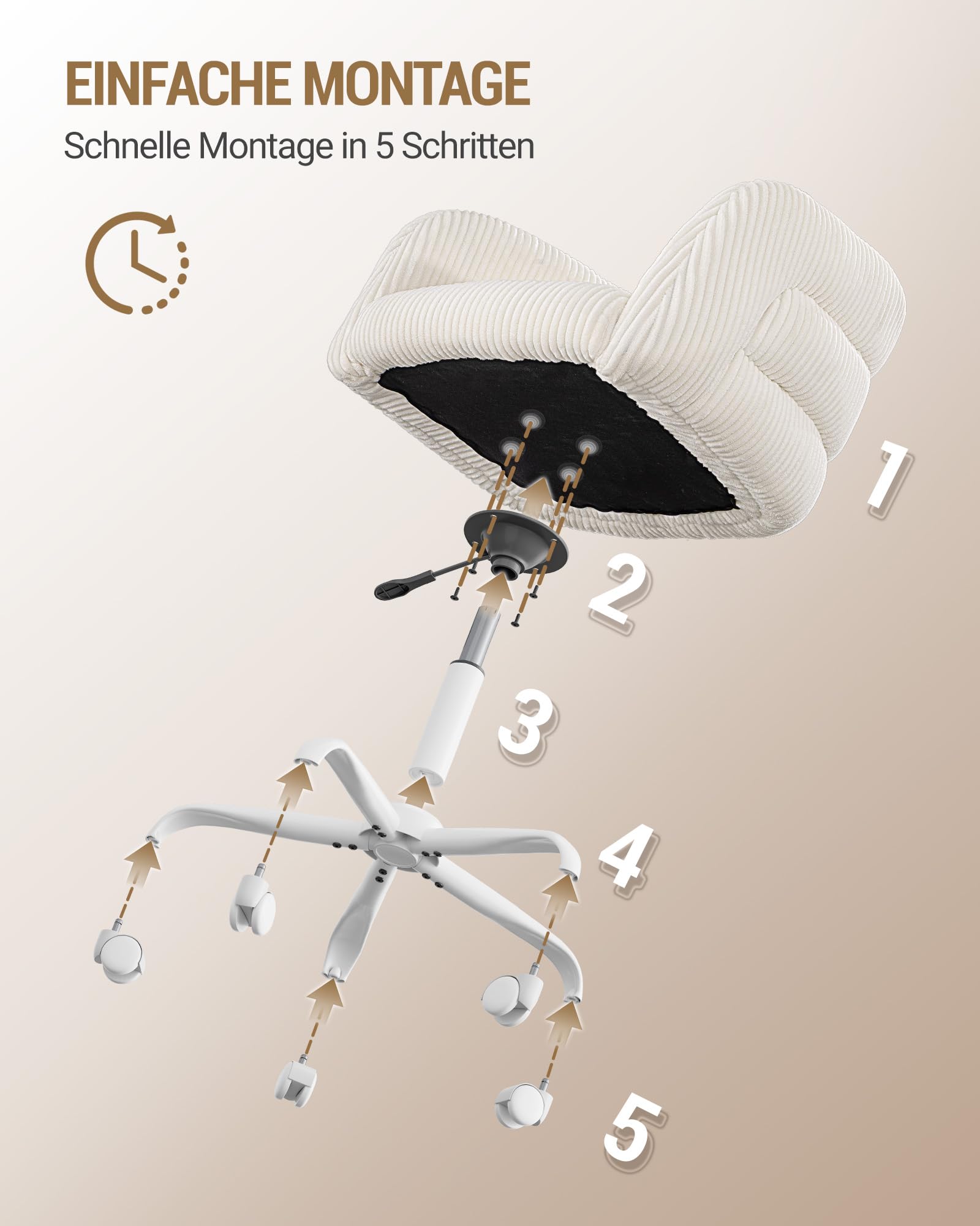 Hzuaneri Schminkhocker mit Rollen, 360° Schwenkbar, Drehstuhl, Weiß | Schminkstuhl, Höhenverstellbar, Schminkhocker mit Armlehnen und Rückenlehne,Geeignet für Schminktisch, Schlafzimmer, VS32903M