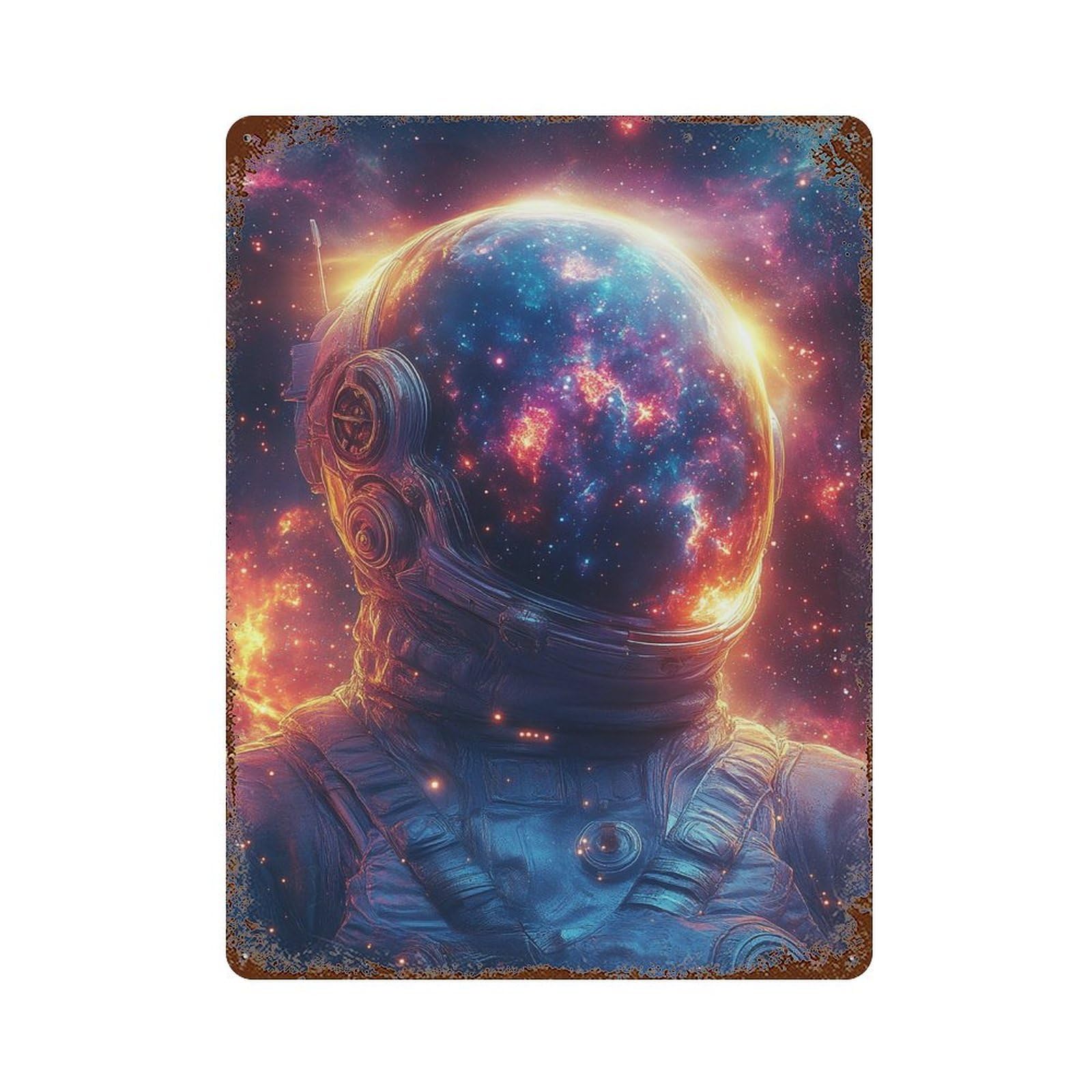 Cosmic Astronaut Helmet-13 15.7"x11.8" Decorative Tin Sign, Retro Wall Decor for Bistro, Counter And Cafe Decor