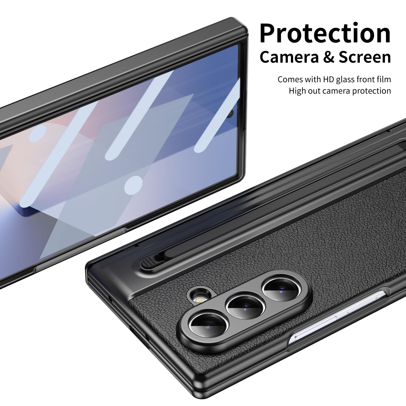 Custodia per Galaxy Z Fold 7, Protezione cerniera Samsung Fold7 cover, custodia Samsung Galaxy Z Fold7 con pellicola protettiva per lo schermo + Penna stilo + portapenne-Nero