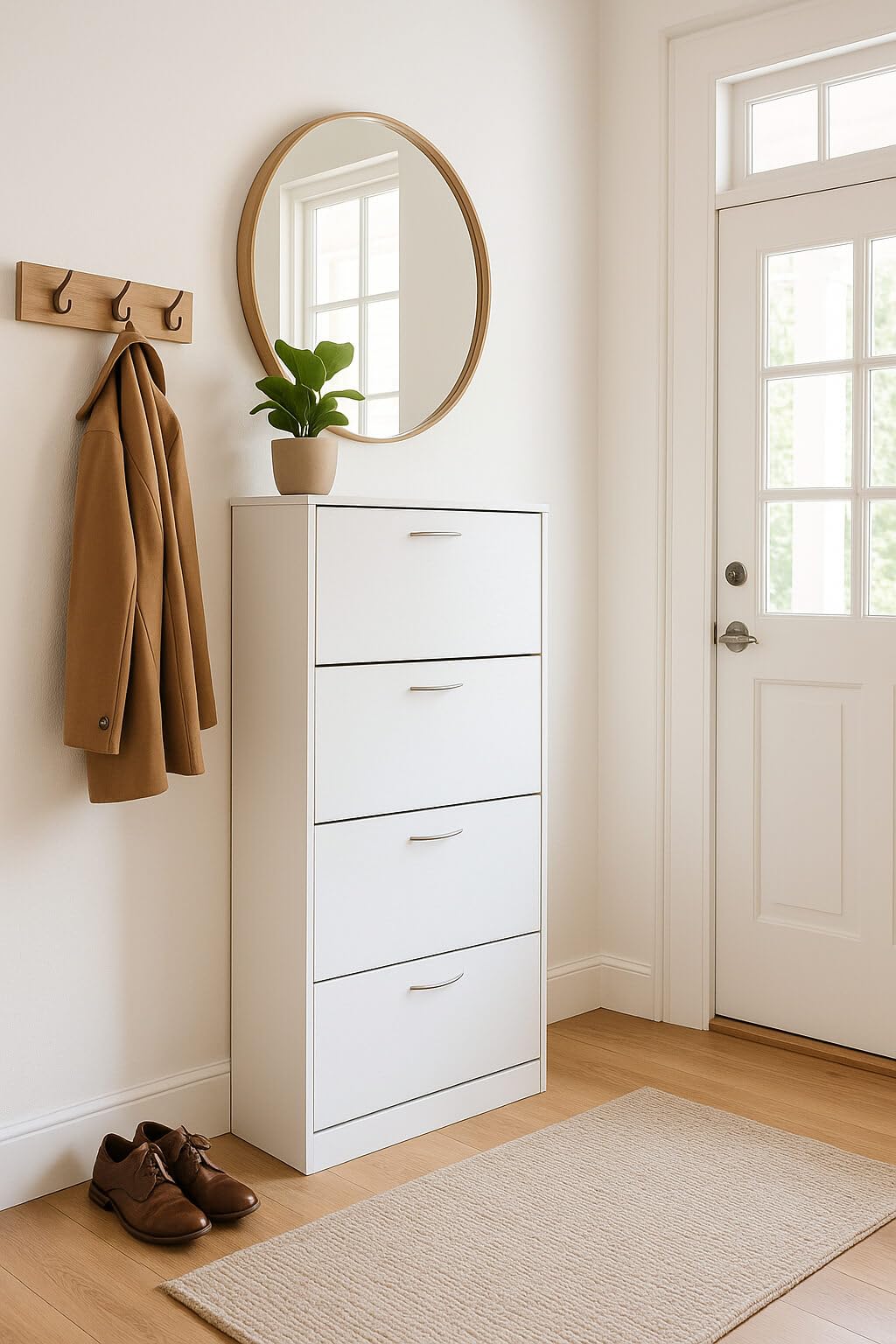 Scarpiera 4 Ante a Ribalta Modello LOLA, Bianco Opaco, 60x24x150 cm, Salvaspazio per Ingresso
