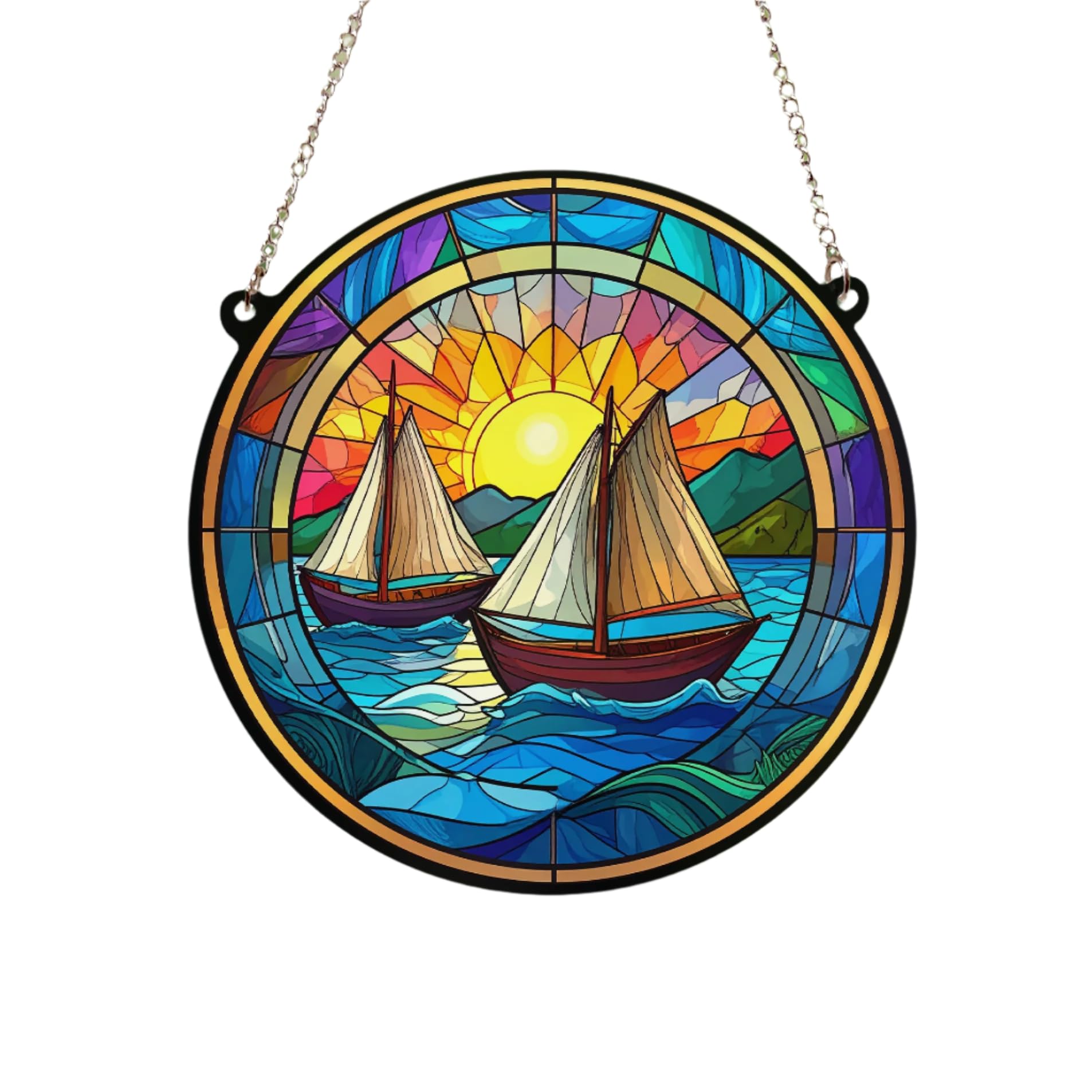 Image Industry Sailing Boat Stained Glass Effect Suncatcher - Hanging Ornament - New Home - Acrylic (19cm)