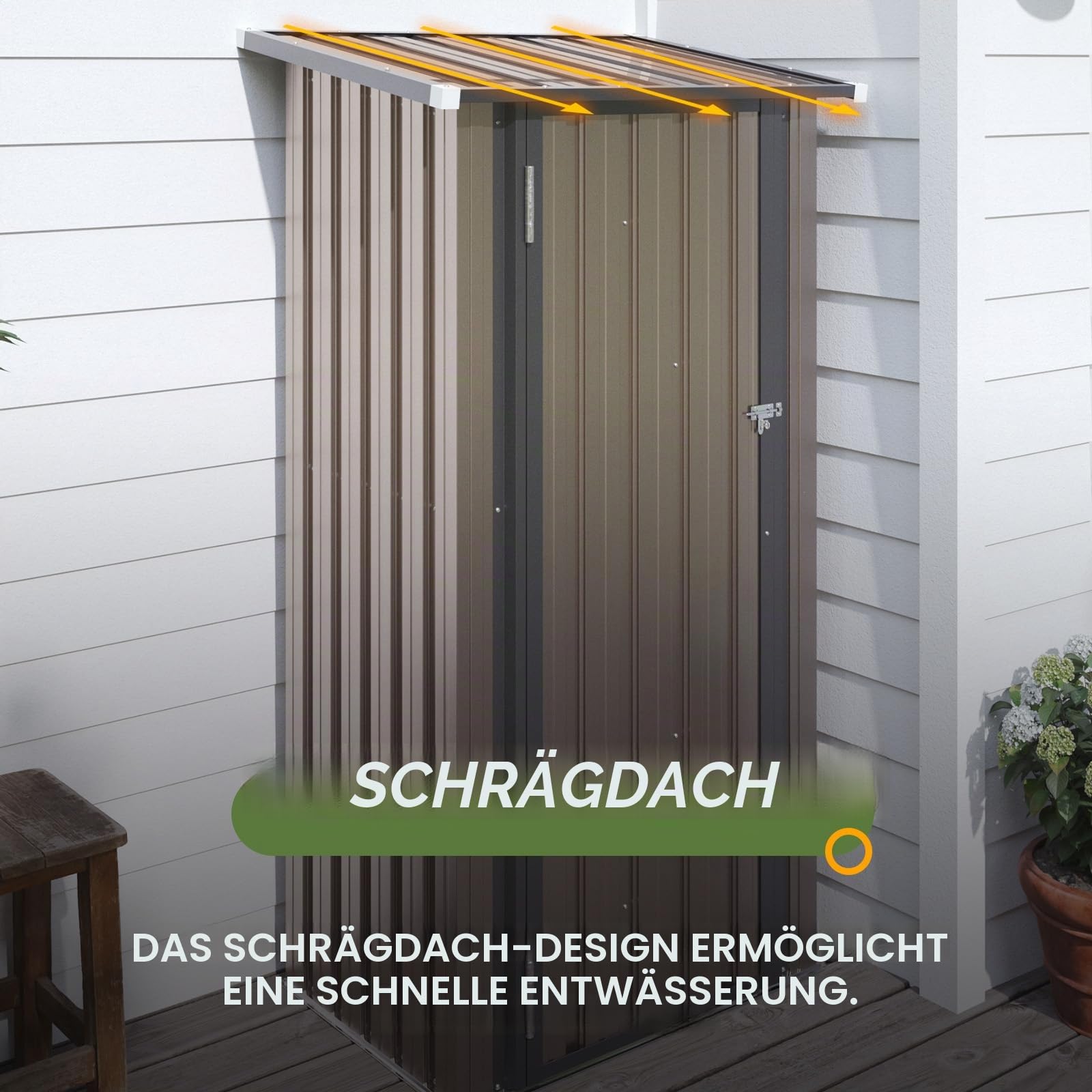 Aoxun Metall Gerätehaus 88x61x164cm Geräteschuppen mit Pultdach abschließbarer Tür Dunkelgrau Braun