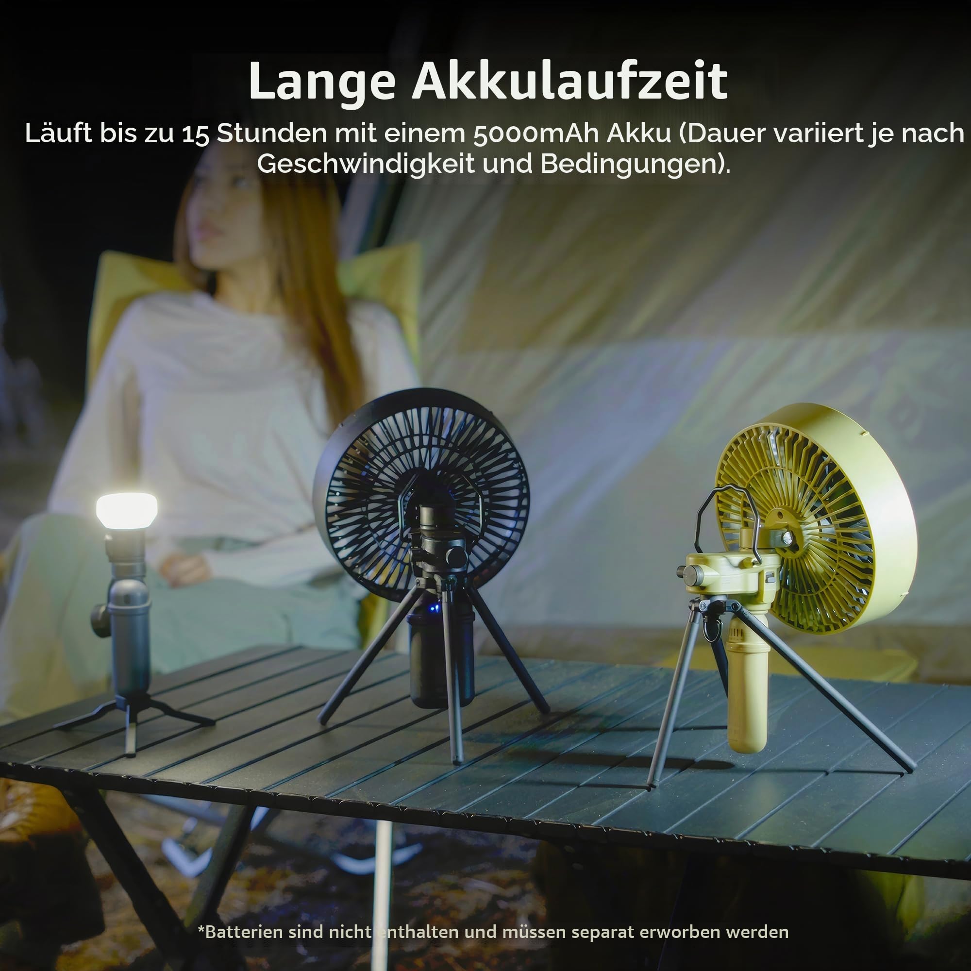 エレコム(ELECOM) NESTOUT Outdoor Camping Fan with Tripod, 4 Speed Settings & Breeze Mode, 3 Angle Oscillation, 90° Adjustable Tilt, Auto Timer (30/60/90 mins), USB C Compatible, Portable Tent Fan (Black)