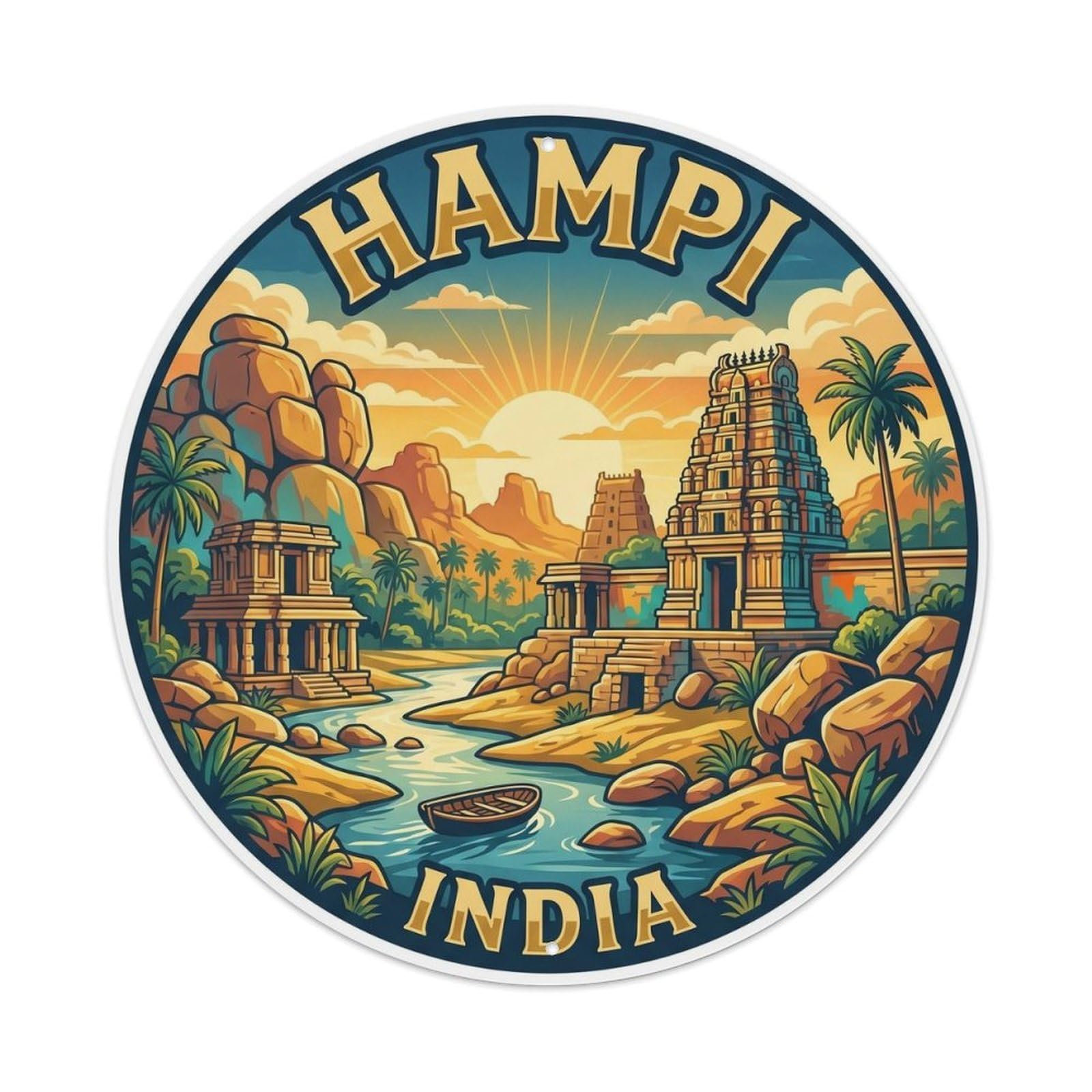 India Heritage City Travel Hampi Boulders Vintage Metal Tin Sign
