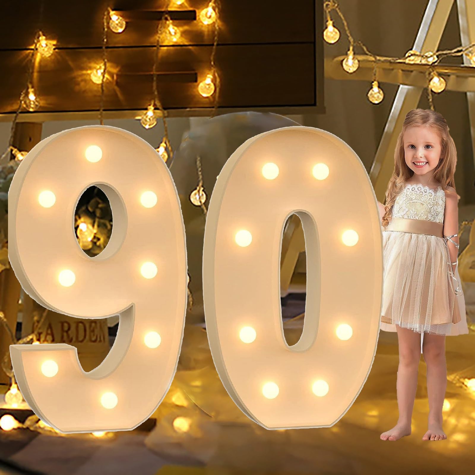 LED Letter Number Light Sign, Mosaic Number with Lights Cardboard Numbers Letters, LED Indoor Lights Numbers for Anniversary Decorations, Confession Wedding Party Decor ( Color : Number 90 , Size : 47
