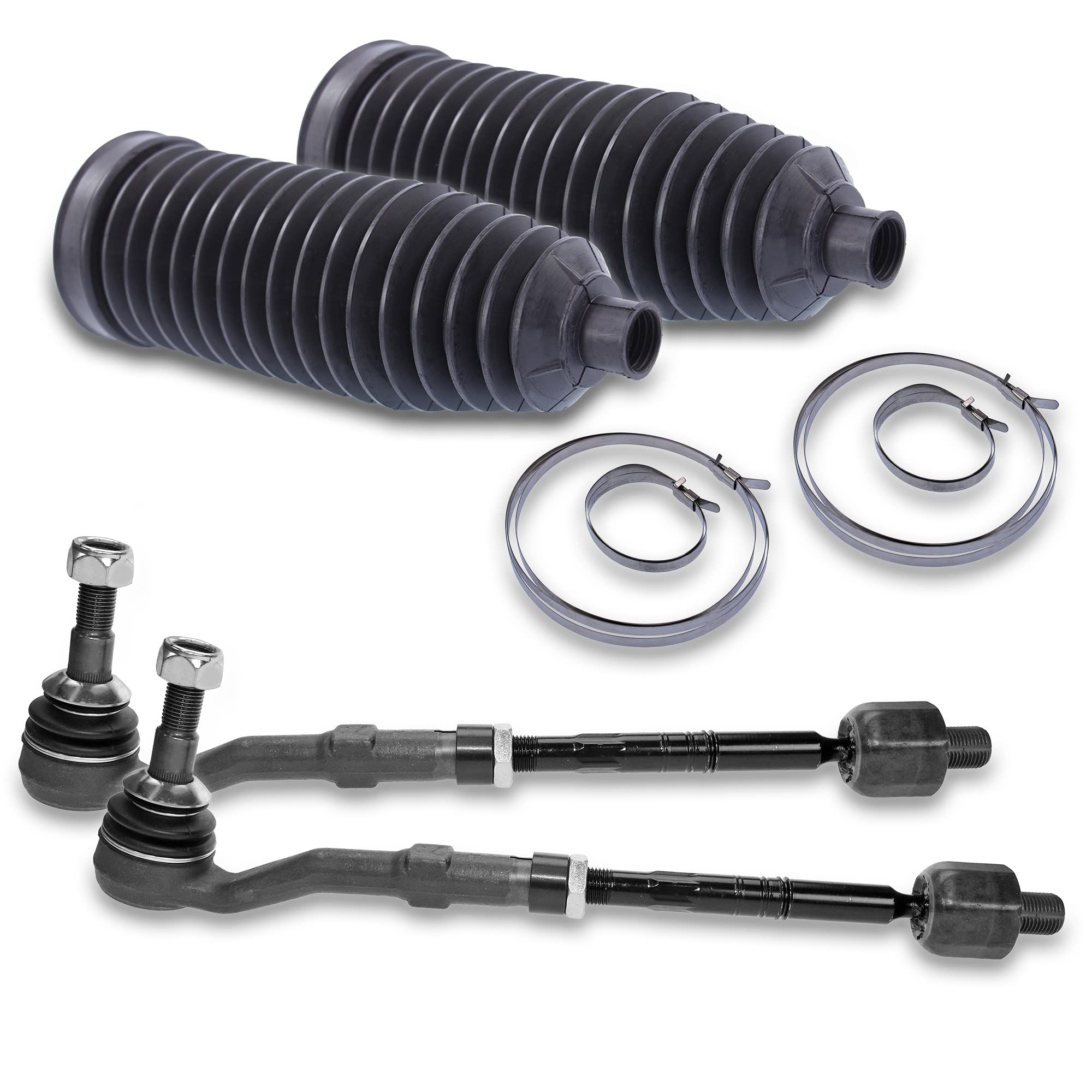 BESTPRICE 2x Spurstange inkl. Spurstangenkopf vorne links & rechts, 2x Lenkmanschettensatz Kompatibel mit BMW 5er (E60), 5er Touring (E61), 6er (E63), 6er Cabriolet (E64)