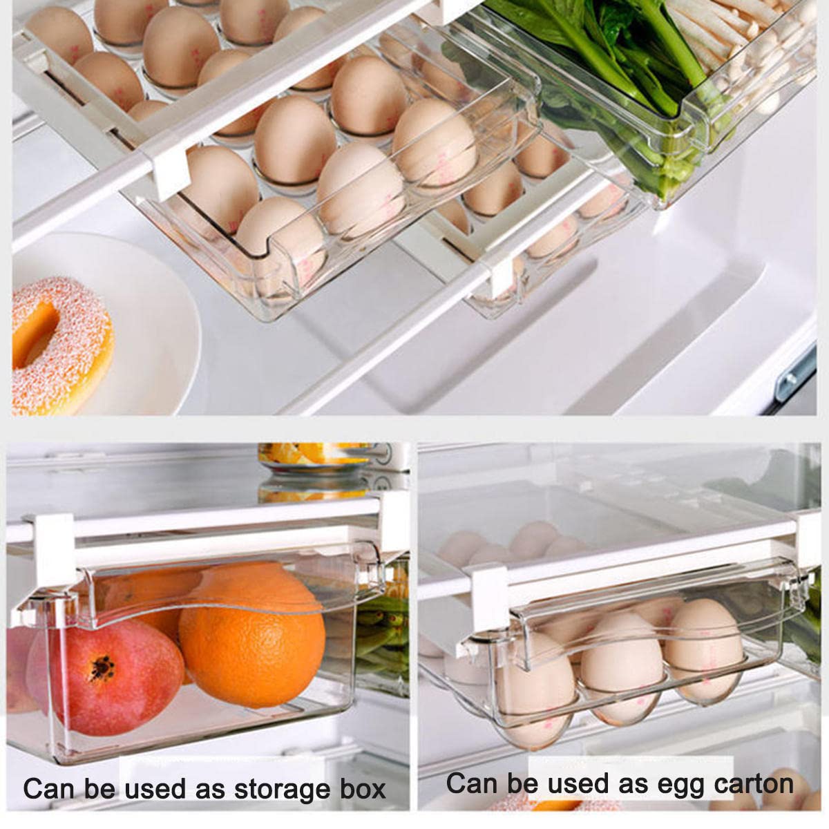 Organizer Per Frigorifero - 2 Cassetti Estraibili Per Uova, Frutta E Verdura