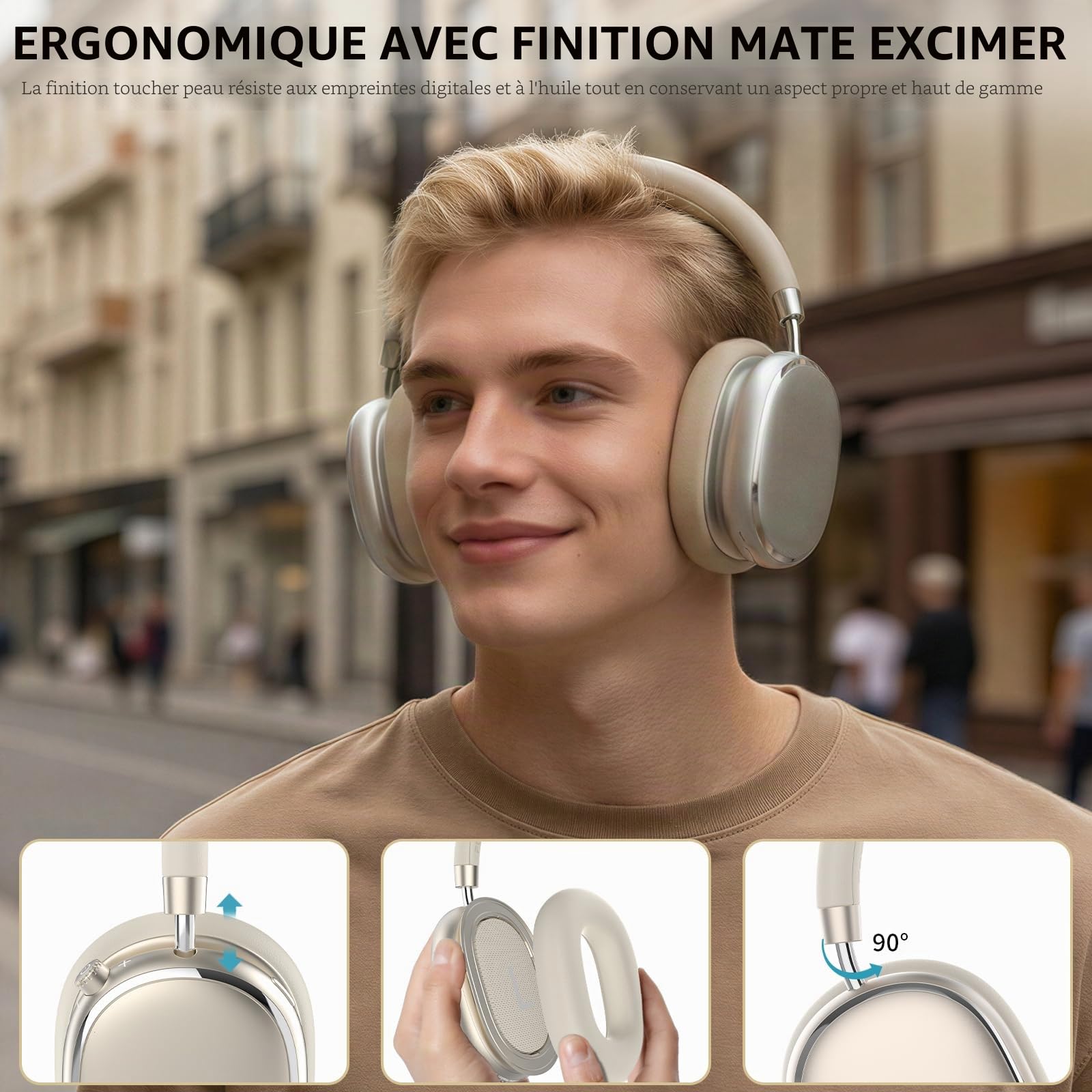 NC95 Casque Bluetooth sans Fil à Réduction de Bruit Hybride,Bluetooth 6.0,120 Autonomie,Contrôle par Application,Mode Transparence,Charge Rapide pour Les Voyages/Le Travail(Lumière des étoiles)