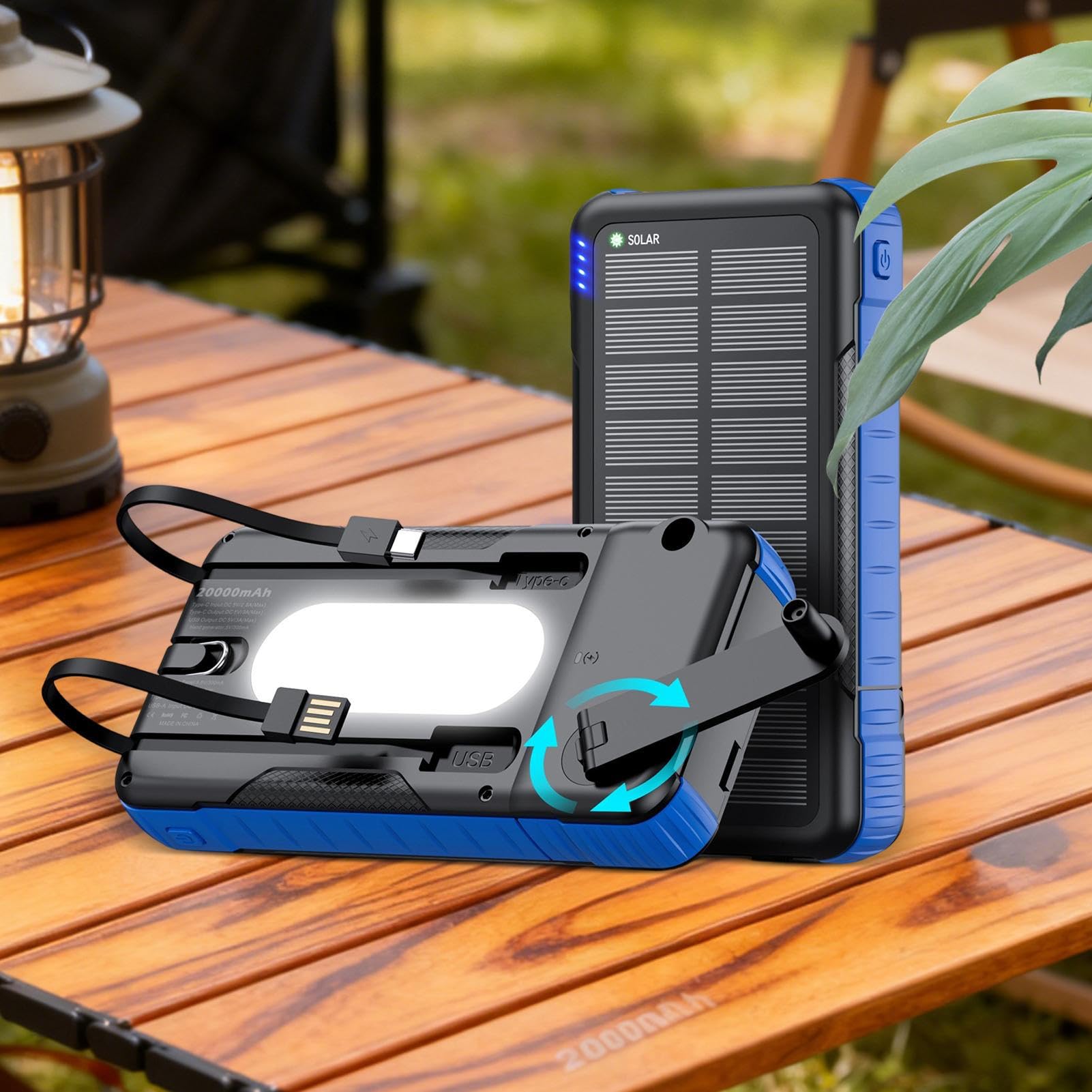 Batteria Portatile Con Pannello Solare Power Bank Impermeabile 20000mAh | Batteria Portatile Solare Con Manovella Manuale Per Uso Esterno Per Telefono Per Campeggio Escursionismo Viaggio Pesca