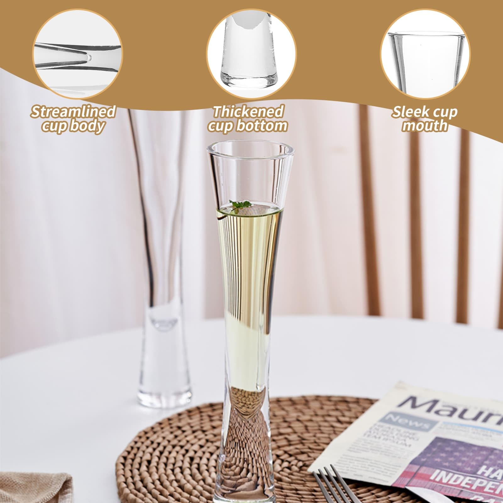 Eidoct 2 Crystal Champagne Flutes, 150ml Mouthblown & Handmade Glasses, Clear Liqueur Glasses for Prosecco Mimosa - Image 3