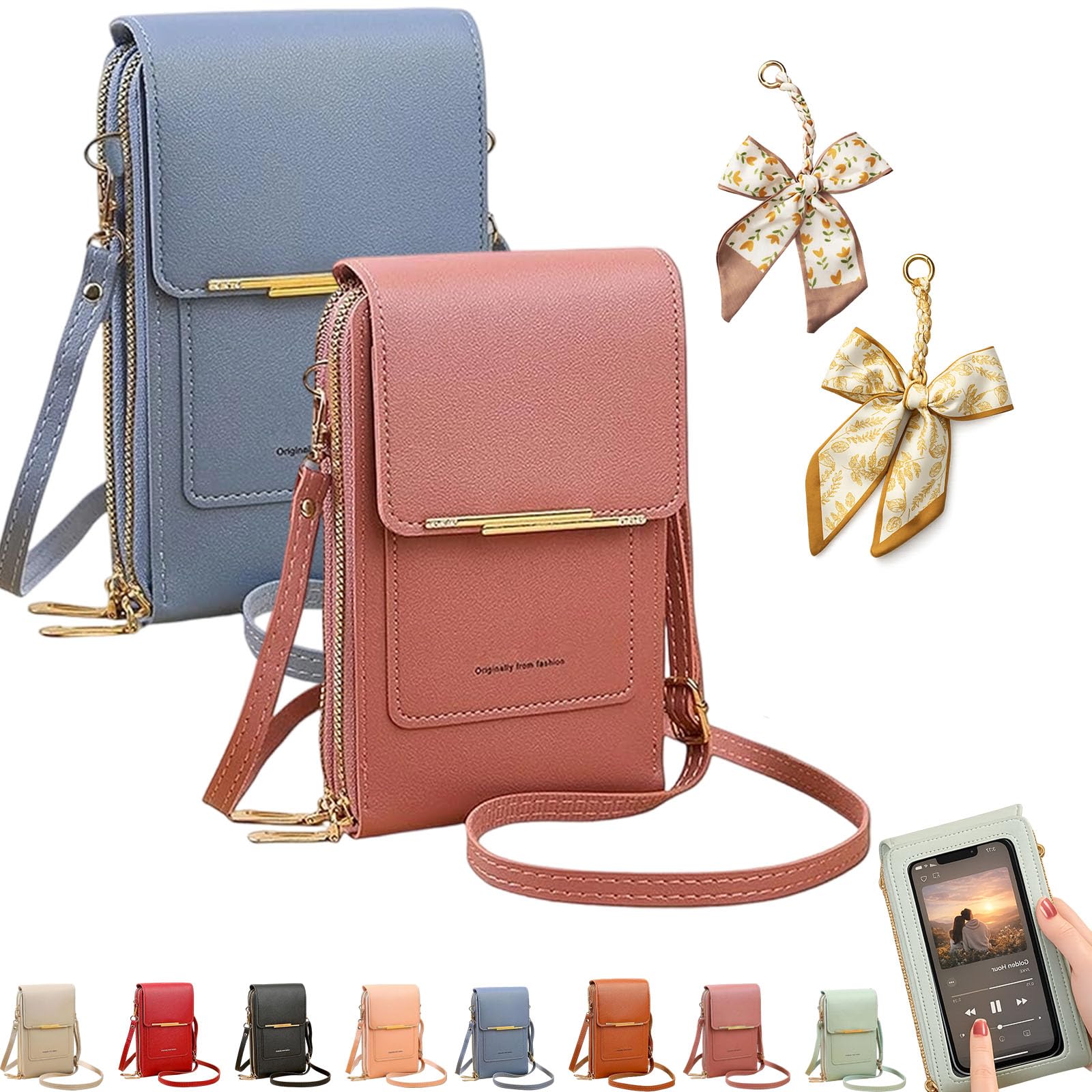 Women's Touch Screen Mobile Phone Messenger Bag, RFID Leather Crossbody Wallet Purse, Anti-Theft Shoulder Strap — view 18