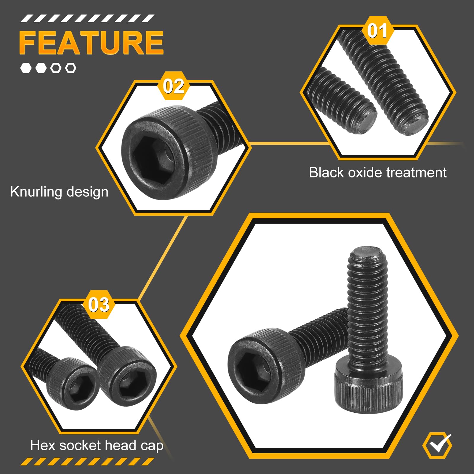 DTGN M6-1x16 Socket Head Cap Screws Bolts - 25Pack - Good for Road Bicycle, Mountain Bike, Auto, Motorcycle - Carbon Steel Hex Head Metric Screws, Black - Image 3