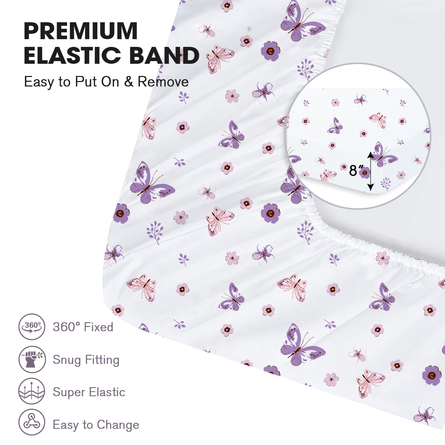 Little Grape Land Sábanas para cuna para niña, paquete de 4 sábanas para cuna estándar y colchón infantil, juego de sábanas de cuna súper suaves y transpirables para niñas, flores y mariposas