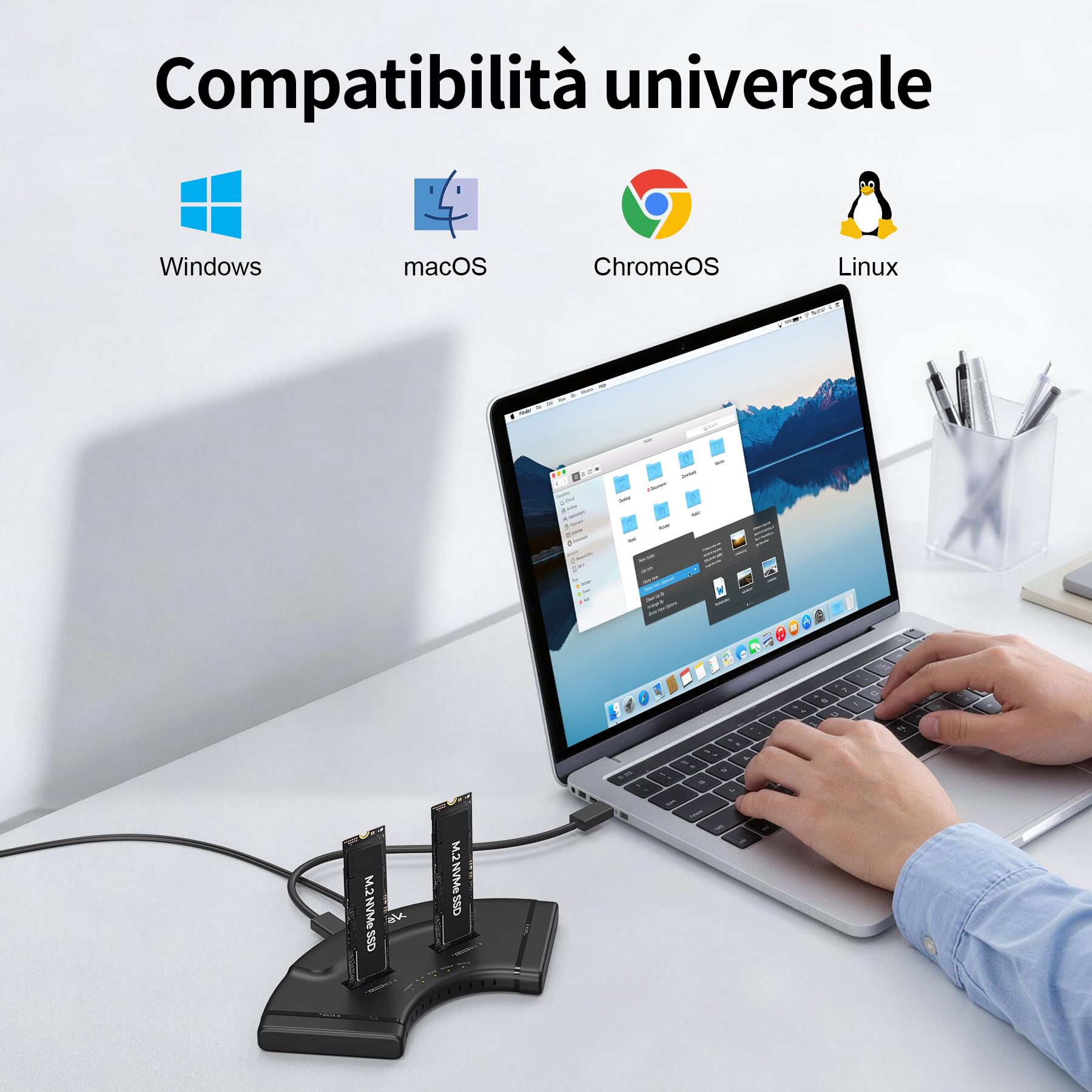 Adattatore 2*M.2 PCIe + 2*SATA, Lettore USB C da per unità M2 10Gbps, Custodia esterna SSD NVMe USB Plug and Play, Compatibile con M.2 (chiavi M e M+B) di qualsiasi dimensione e SATA 2,5"/3,5"