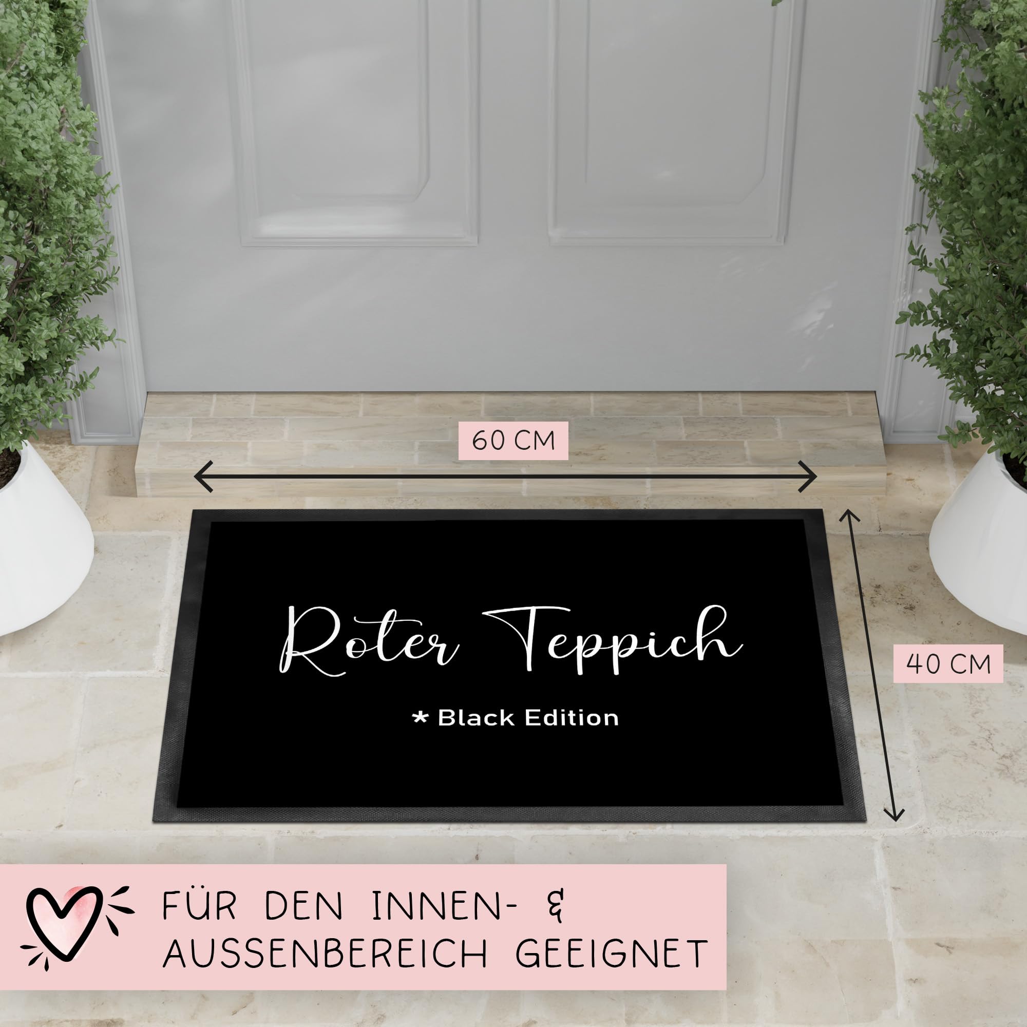 Roter Teppich - Black Edition Fußmatte Türmatte mit Spruch 60x40cm - für innen und außen -Vorleger für die Haustür - Flur - Geschenk zur ersten Wohnung - Einweihung