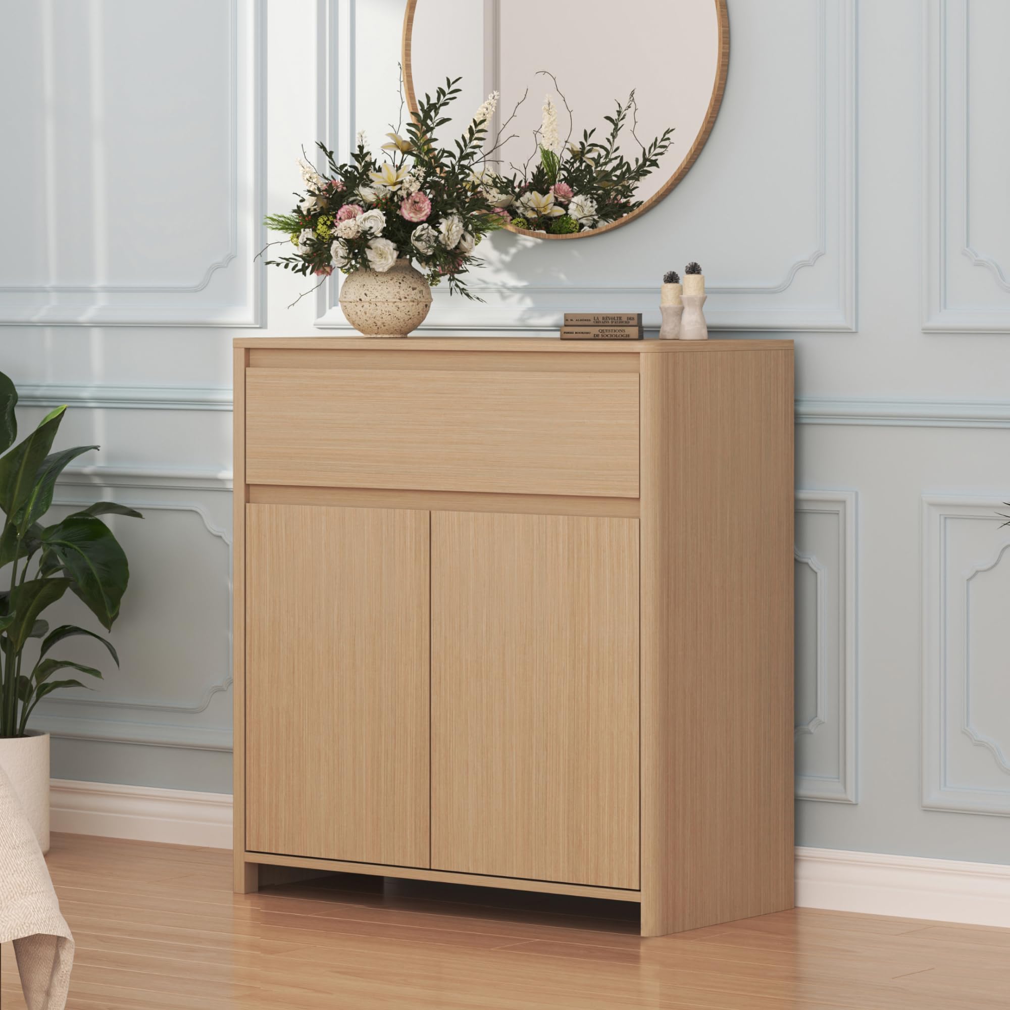 [en.casa] Credenza Madia con Cassetto e Ante 88x79x39 cm Effetto Rovere