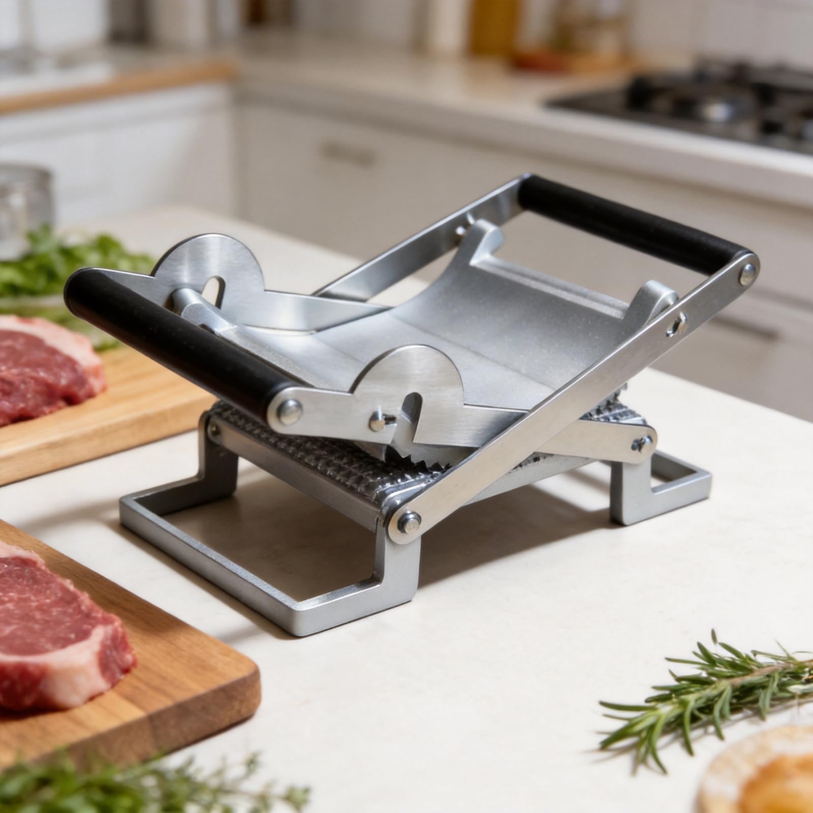 Fleischzubereitungspresse aus Edelstahl, manueller Fleischklopfer mit strukturierter Platte für knochenlose Stücke, Grillstation, Kochen Freien, Küche, täglicher Gebrauch, manuelle Fleischpresse,