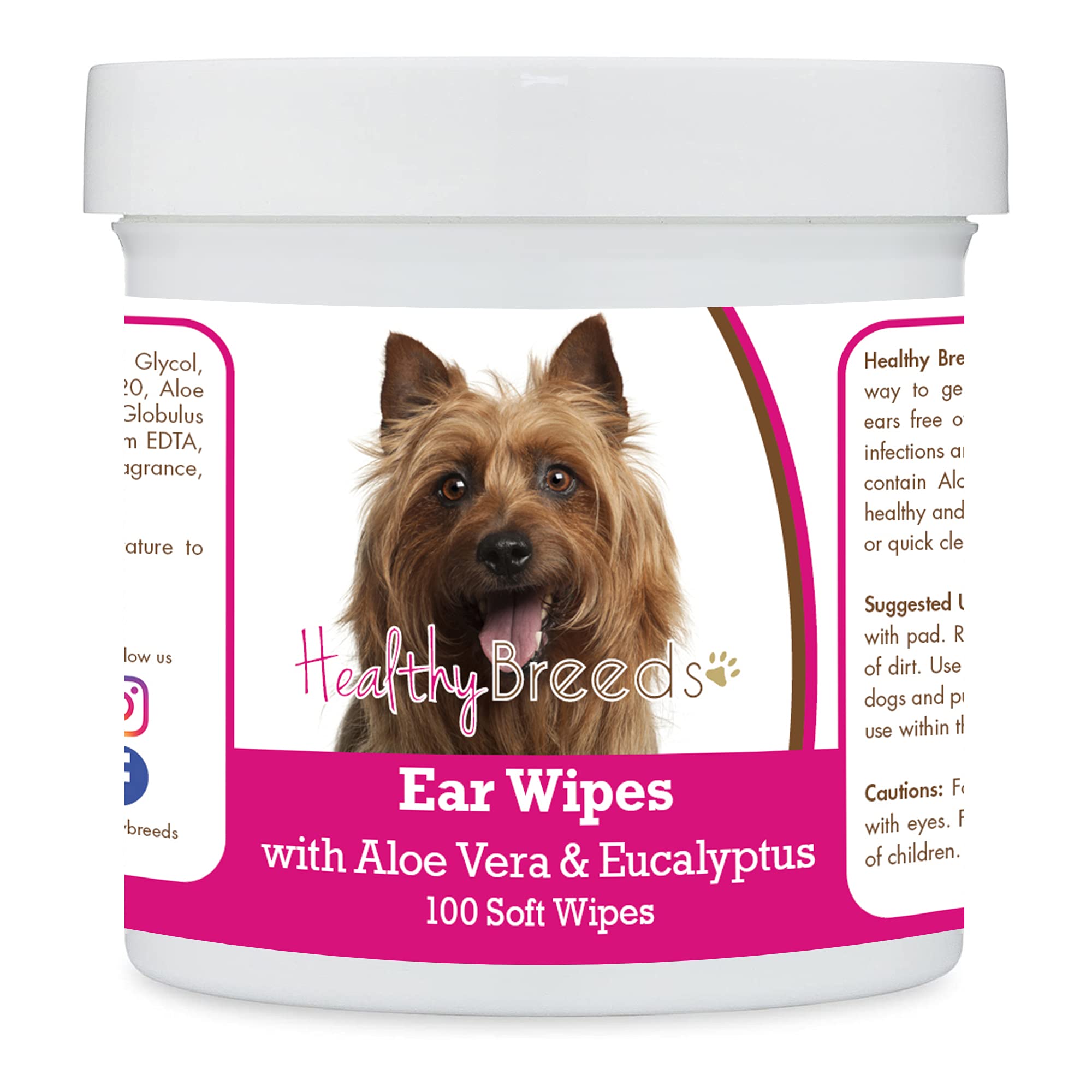 Healthy Breeds Australian Terrier Ear Cleaning Wipes with Aloe &amp; Eucalyptus for Dogs 100 Count
