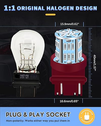 Miniatura 2 de UNXMRFF Foco de coche superbrillante 3156 3157 LED luces de freno rojas, 3156 3056 4057 4157 4157 3457 T25 bombillas LED para luces traseras de