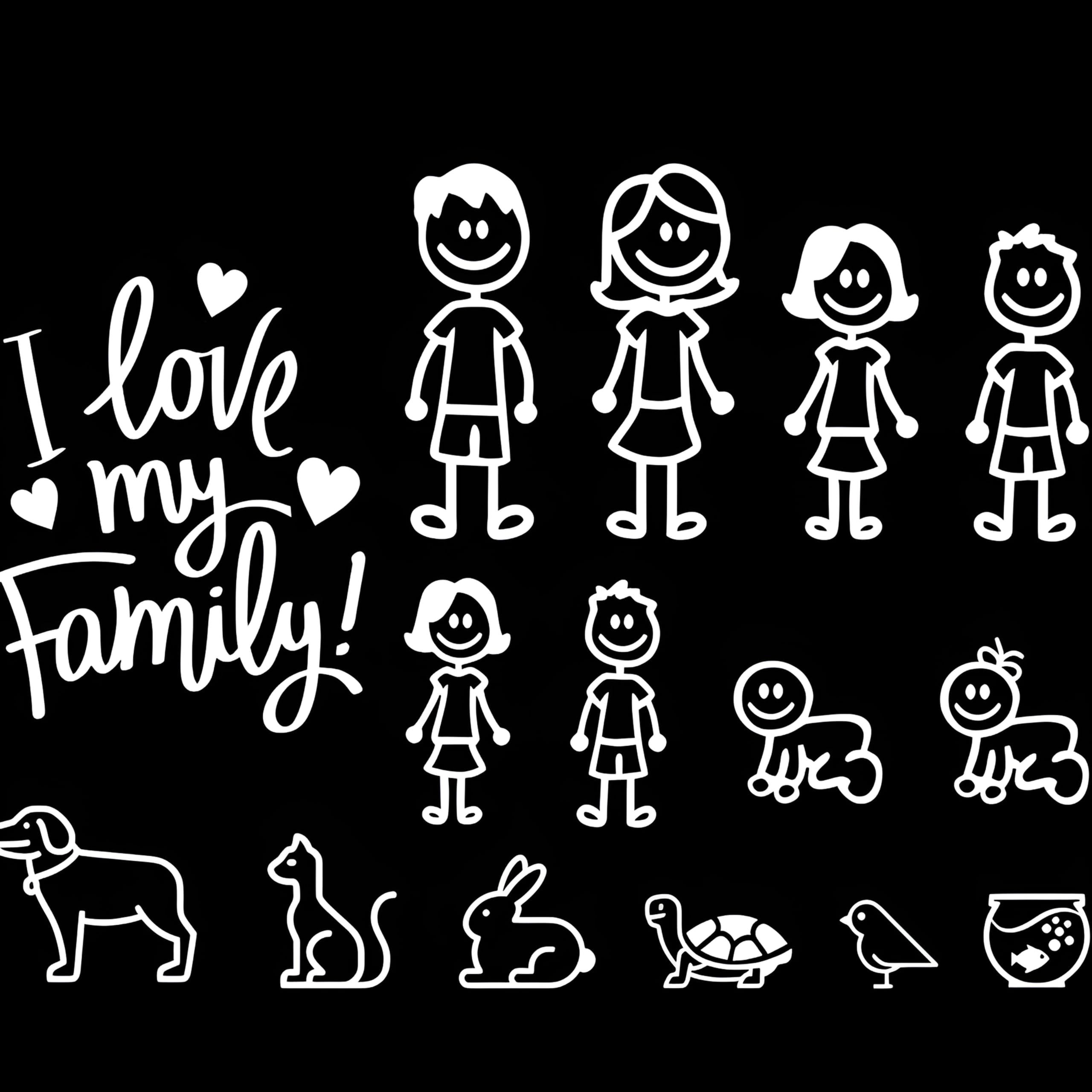 Autoaufkleber Personalisierte Liebevolle Familie Aufkleber 25cm(9.8 Inch) I Love My Family Lustig Aufkleber Haustiere der Familie Sticker Stoßstange Autofenster Lustig Wasserdichte Dekor