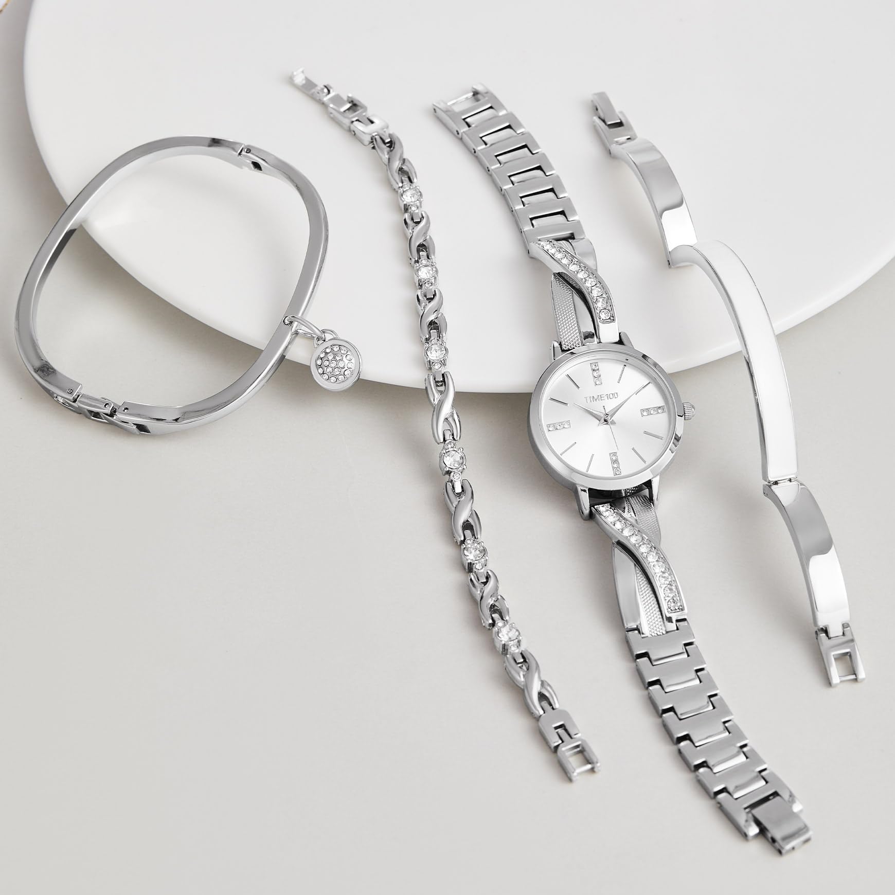 TIME100 Set Orologio, Bracciale e Collana da Donna Elegante, Orologio al Quarzo Impermeabile con Cristalli, Set Accessori Regalo per Lei