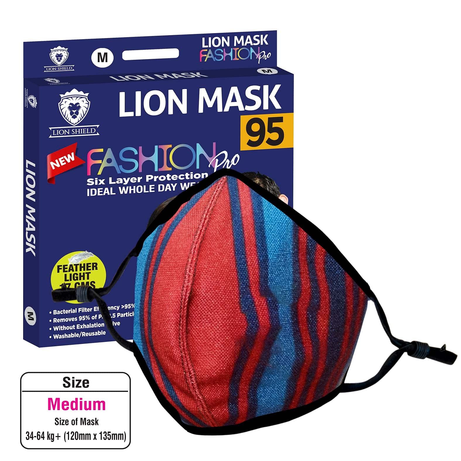 LION SHIELD Fashion Cotton Six Layer Protection Face Mask For Men Women Washable Reusable Mask