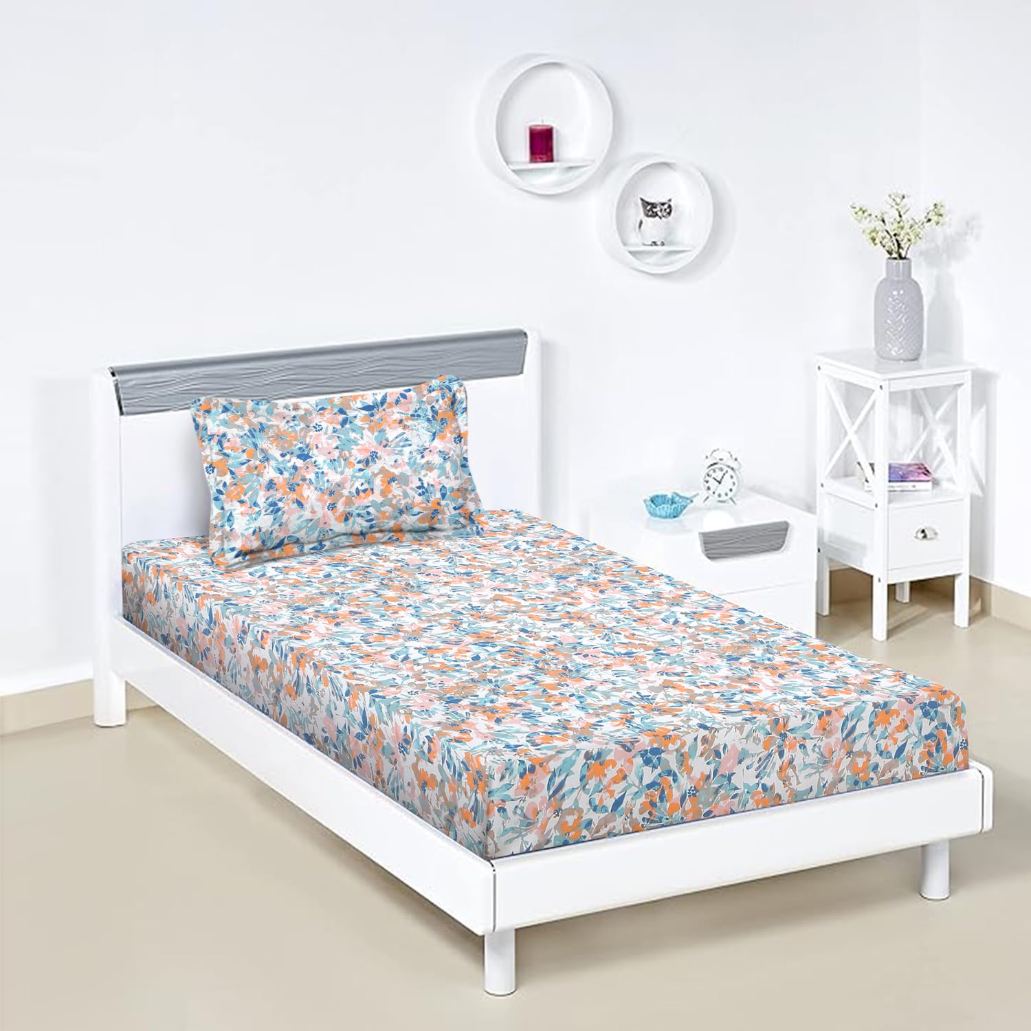Amazon Brand - Solimo Floral Fantasy 144 TC 100% Cotton Single Bedsheet with 1 Pillow Covers, White (B0CTMQWRXW) Amazon Price History, Amazon Price Tracker