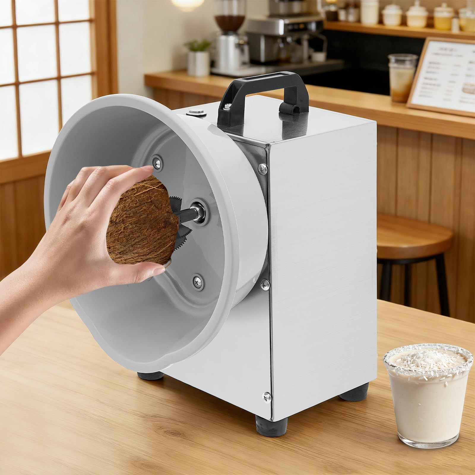 Kokosnuss Schaber Elektrisch 150W,Edelstahl Kokosnuss Reibe Maschine mit einstellbarer Geschwindigkeit Coconut Scraper für Küche Gastronomie Verarbeitung