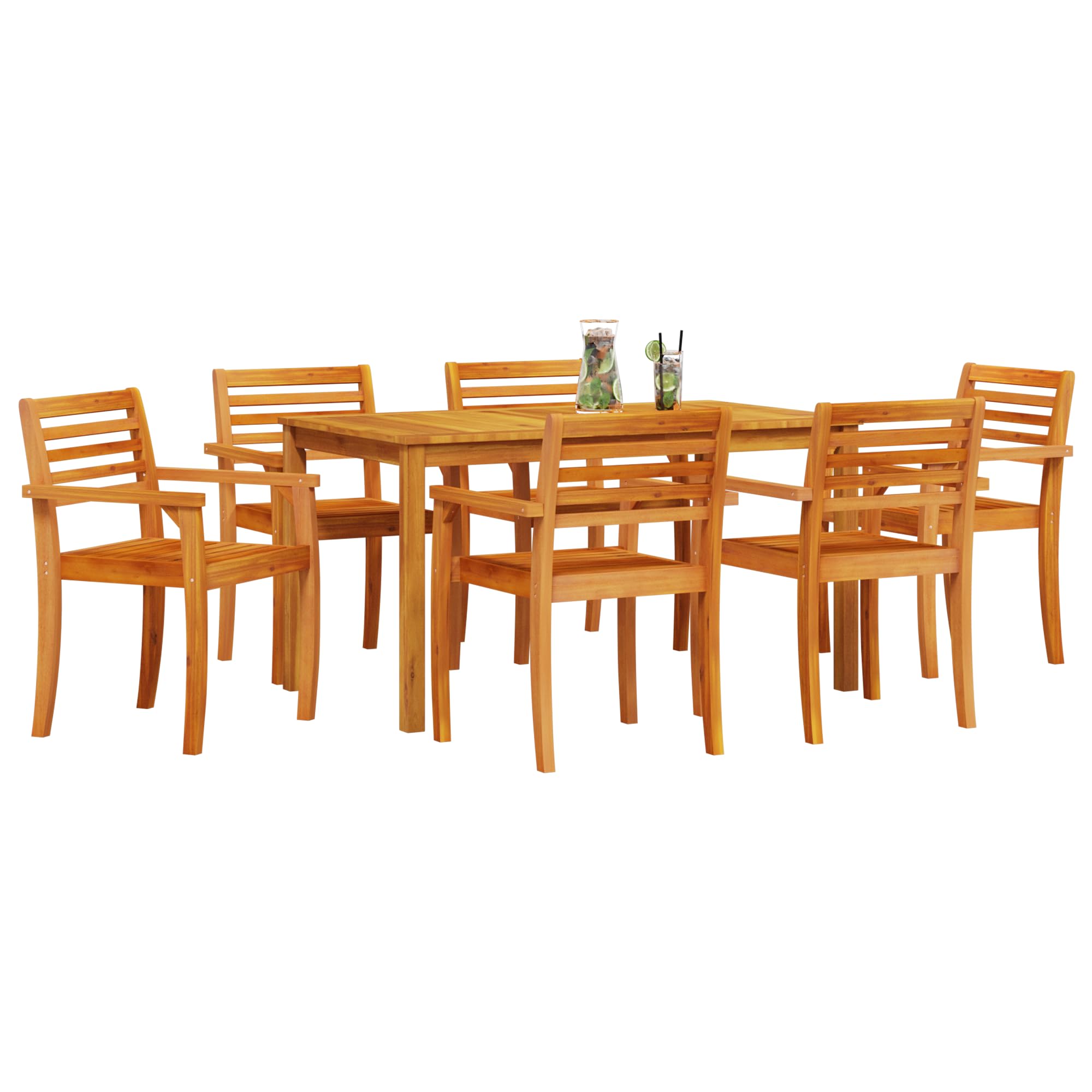 Set da Giardino 7 Pezzi in Legno Massello di Acacia Tavolo Rettangolare con Sedie per Esterno Balcone Pranzo all'Aperto Resistente e Comodo