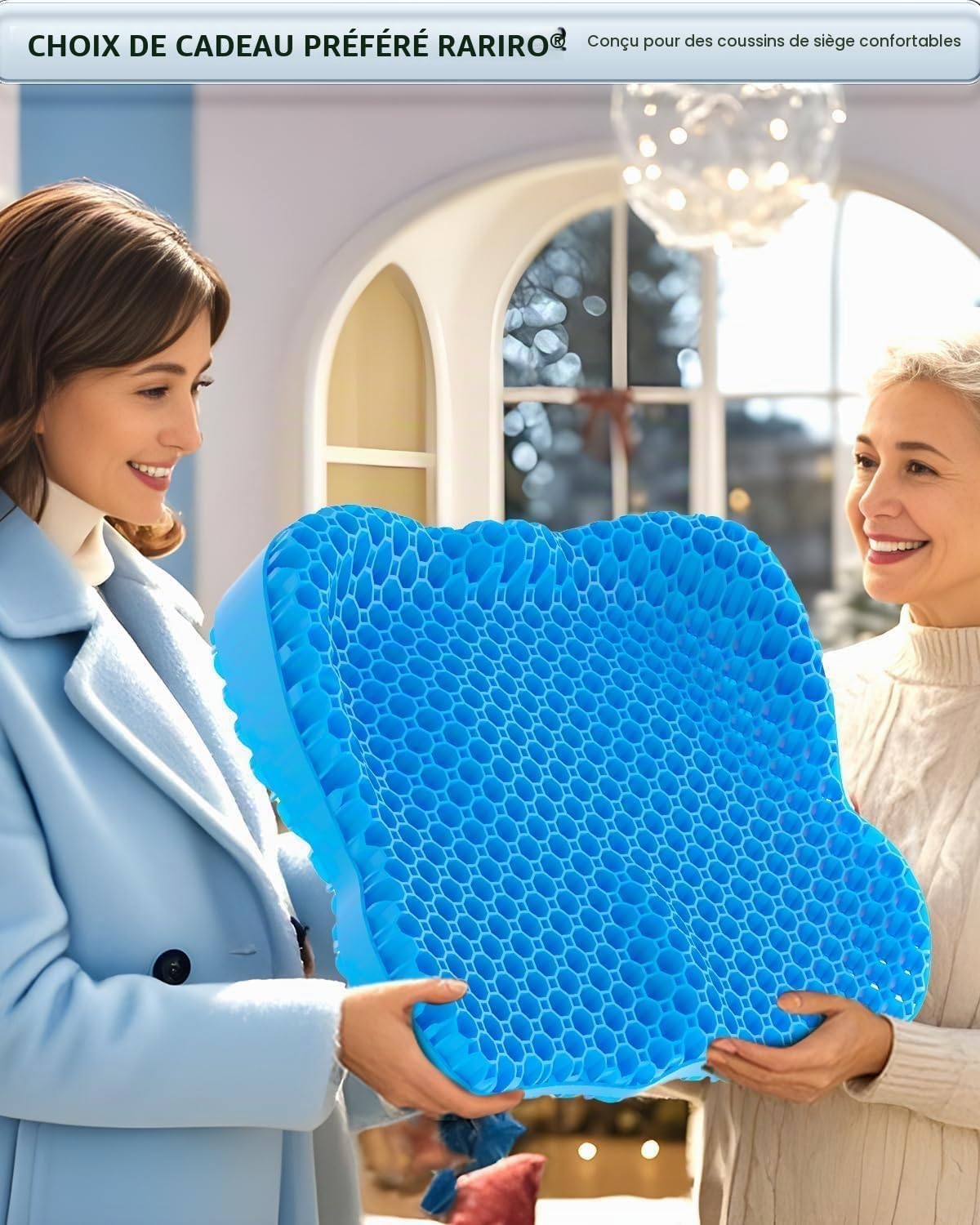Coussin Gel Ergonomique, Respirant, Répartit Pression,Bleu,42cm | Facile à Nettoyer, Adaptable à Chaises, Bureau, Voiture, Fauteuil Roulant, Camion, Stade, Kayak et Plein Air