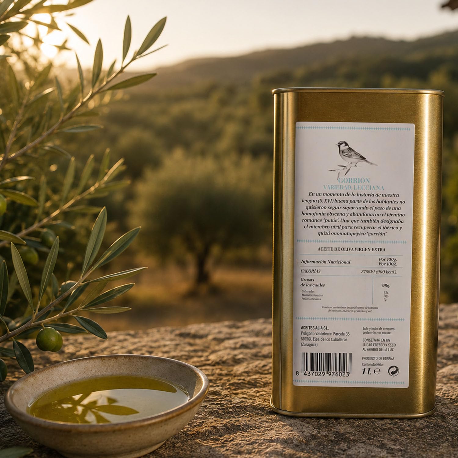 ANIDO GORRIÓN Aceite de Oliva Virgen Extra Premium 100% Lecciana – AOVE Cosecha Temprana, Extracción en Frío <27°C, Baja Acidez 0,08%, Origen Aragón (España), 1 Litro