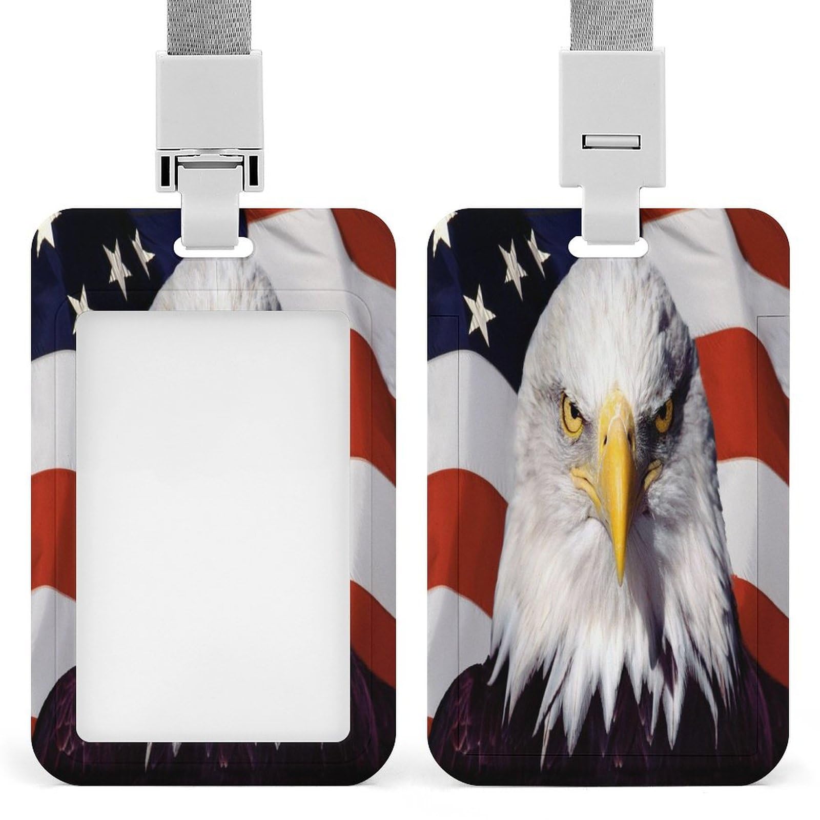 Badge Holder, Mighty Eagle Vertical Double ID Badge Holder with 1 Clear ID Window & 1 Credit Card Slot and A Detachable Neck Lanyard