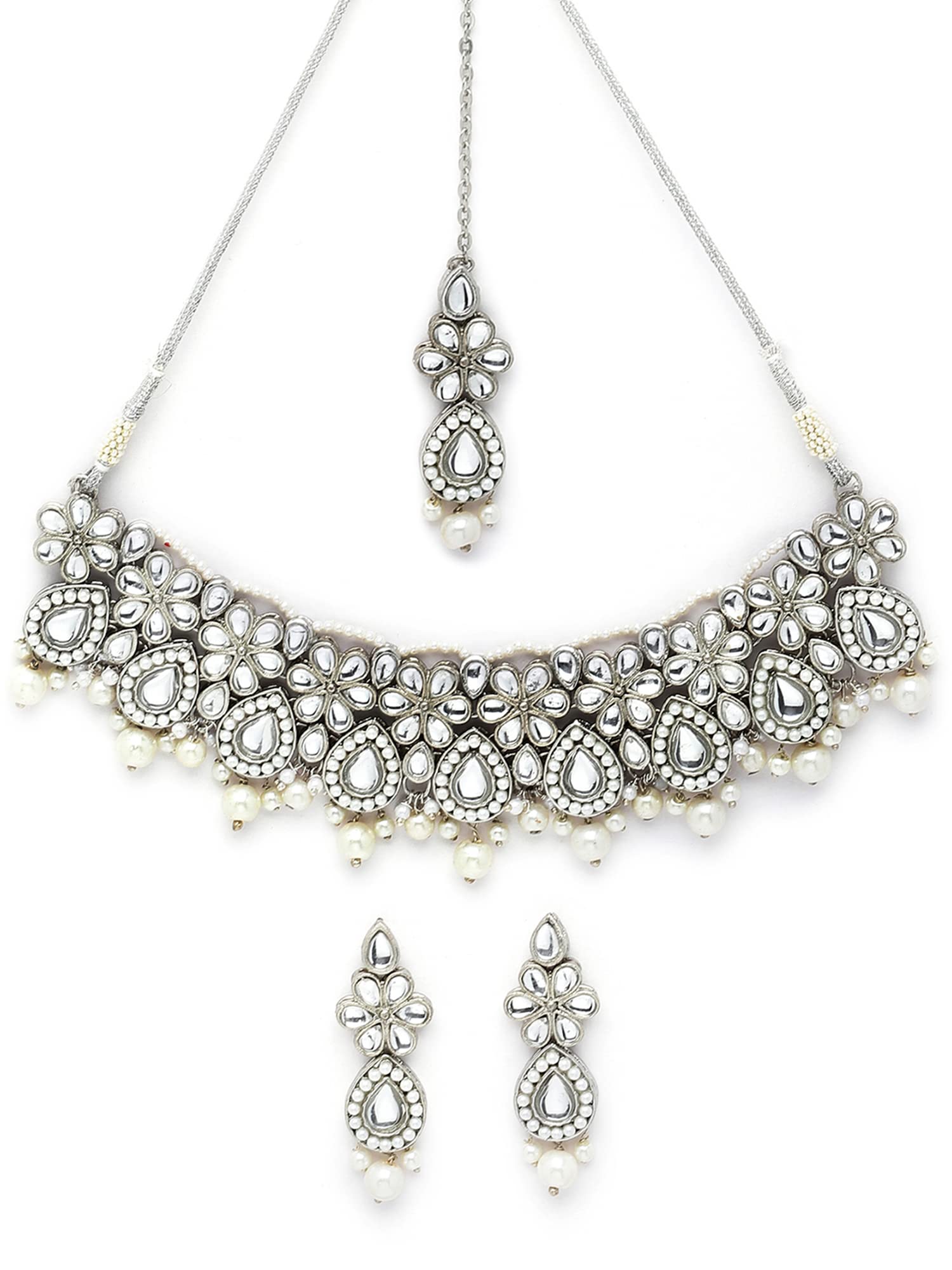 Karatcart Women Oxidised Silver Pearl Beads Studded Kundan Choker Necklace Set (B09ZYNSWM8) Amazon Price History, Amazon Price Tracker