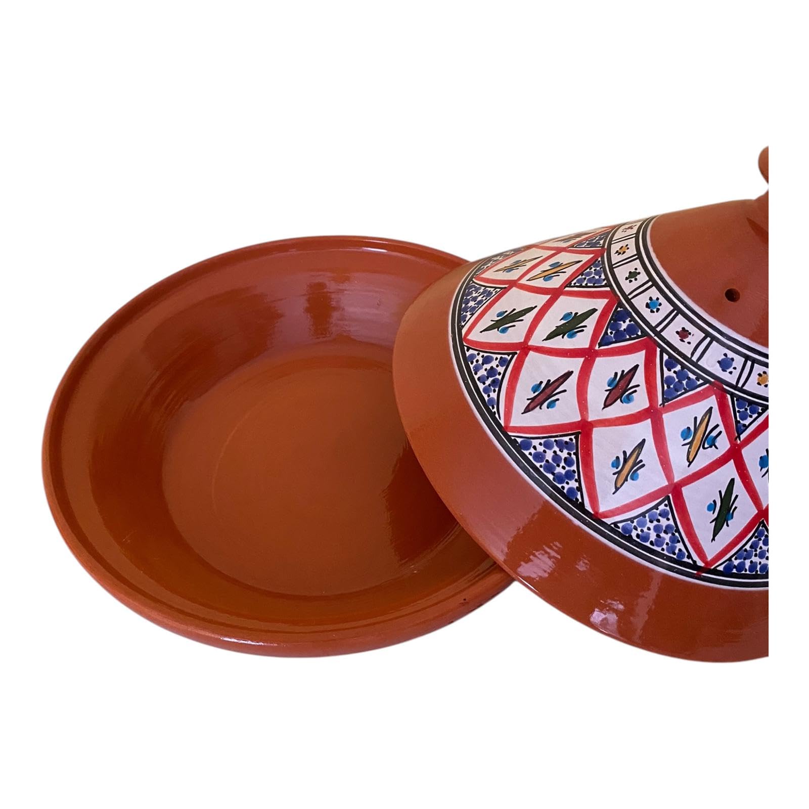 La Maison Unique: Tajine Terracotta Marocchina Tunisina Diametro 32cm Pentola a Pressione Con Coperchio Piatto Etnico Marocchino Cucina Salutare - Qualità Premium - Rosso