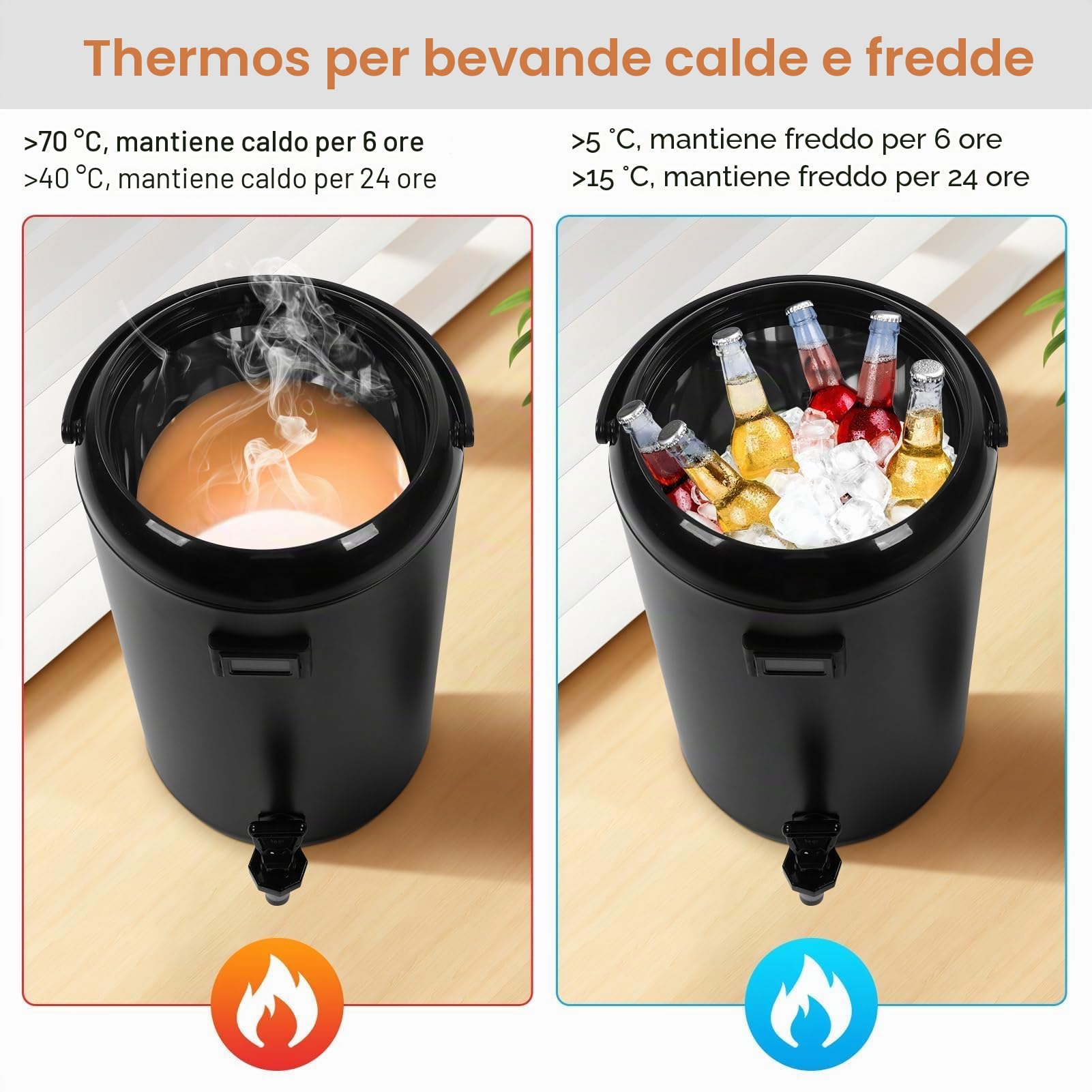 Distributore di Bevande Isolato in Acciaio Inossidabile 12 L, Distributore Termico Isolato con Indicatore della Temperatura per caffè Caldo, tè e Altre Bevande Calde per la