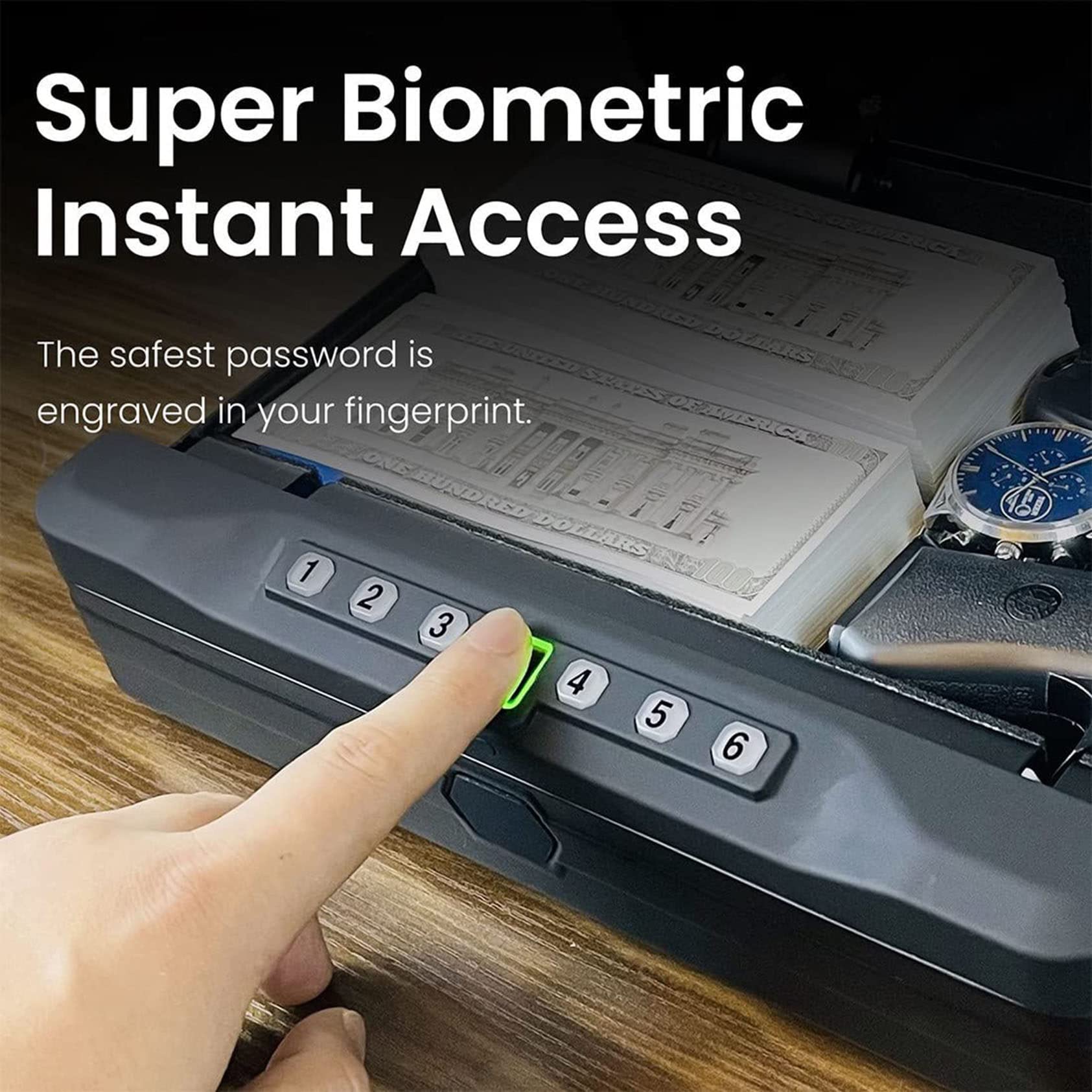 Caja De Seguridad Digital, Caja Fuerte para Pistola, Caja Fuerte Inteligente para Pistola con Huella Digital Biométrica, Bloqueo De Teclado Y 2 Llaves para El Hogar, La Oficina