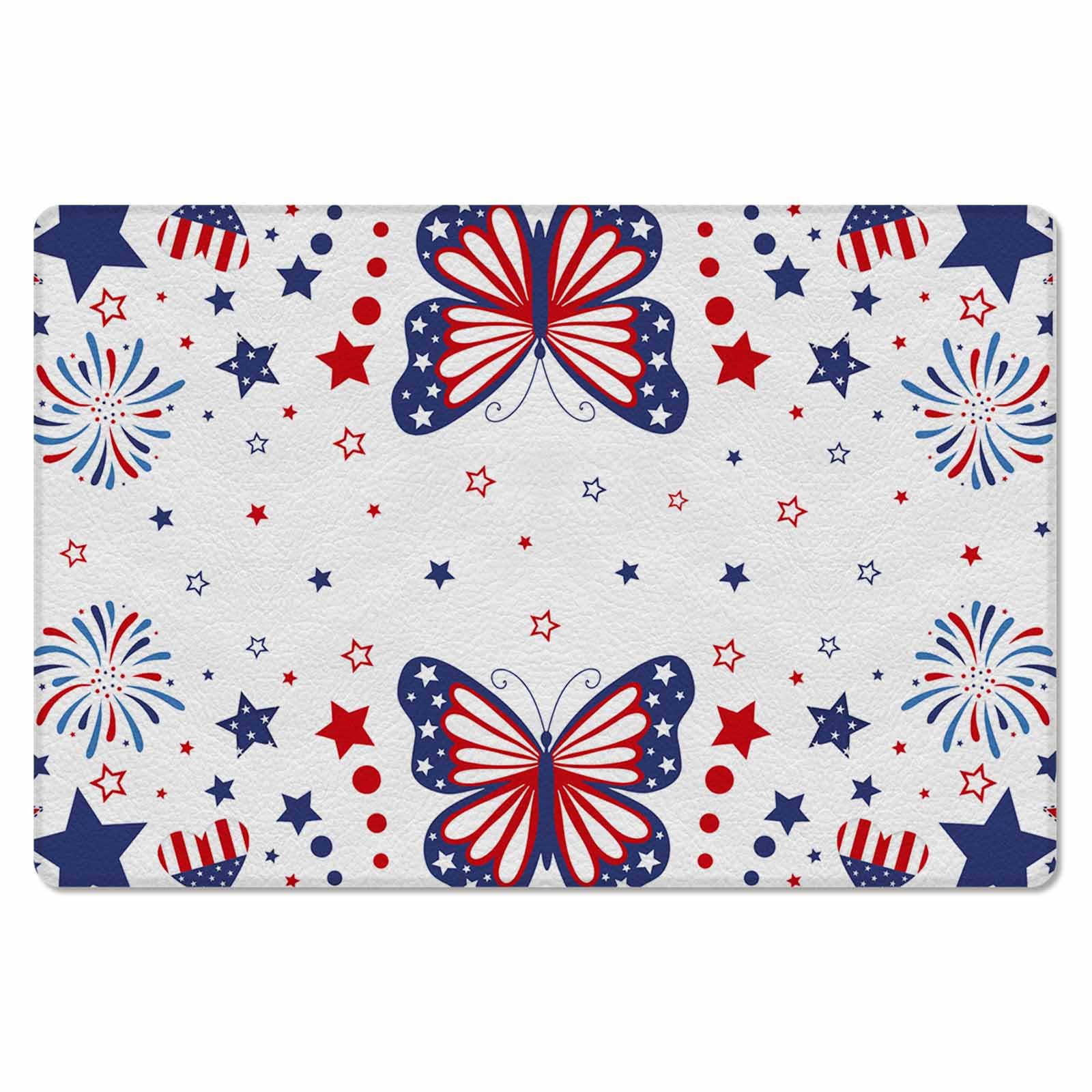 American Flag Antifatigue Kitchen Bath Door Mat Cushioned Runner Rug,Washable Welcome Floor Sink Mat,Waterproof & Non-Slip Kitchen Standing Doormat,Patriotic Firework Stars Freedom 4th of July 24