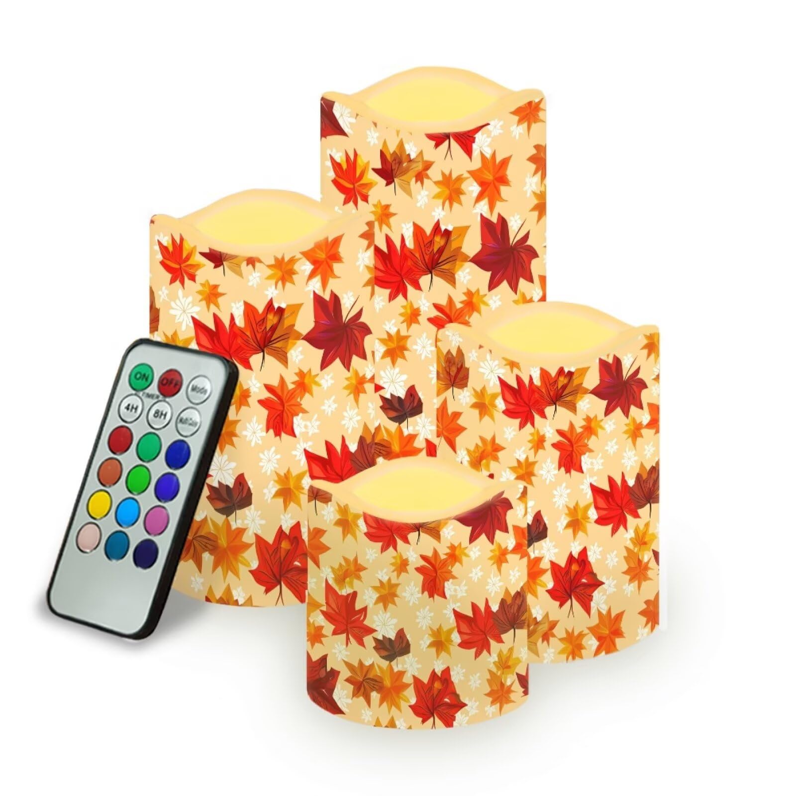 Fall Flameless Candles Set of 4 | Flameless Candles with Remote Control, Flickering LED Candles with Timer for Thanksgiving Day Decorations, host gift