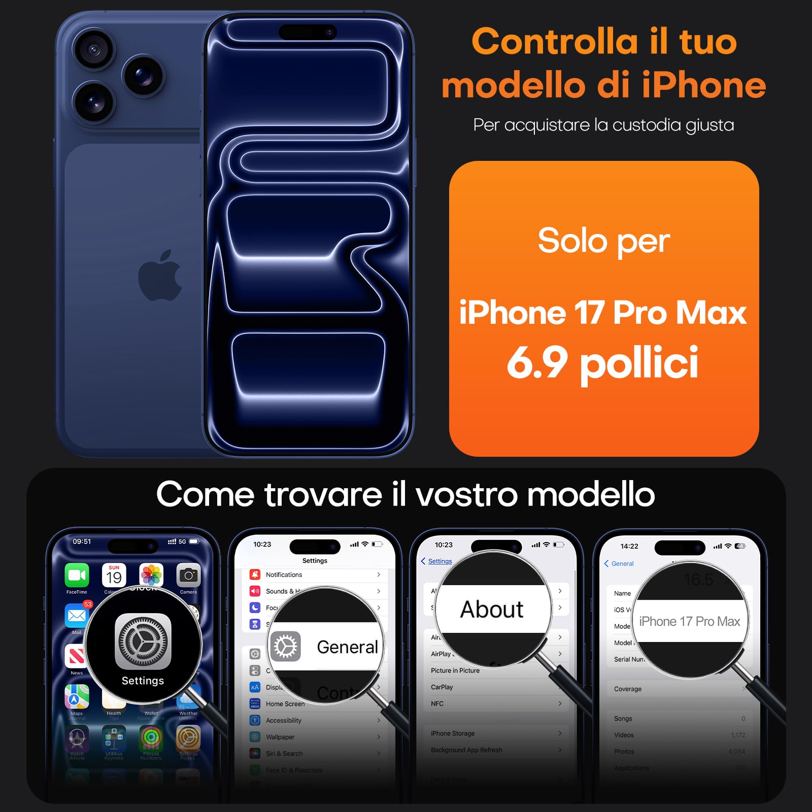 TAURI Cover per iPhone 17 Pro Max con Pellicola in Vetro Temperato,Protezione Completa della Fotocamera,[Compatibile con MagSafe] Magnetica Custodia per Sottile Anticaduta - Blu