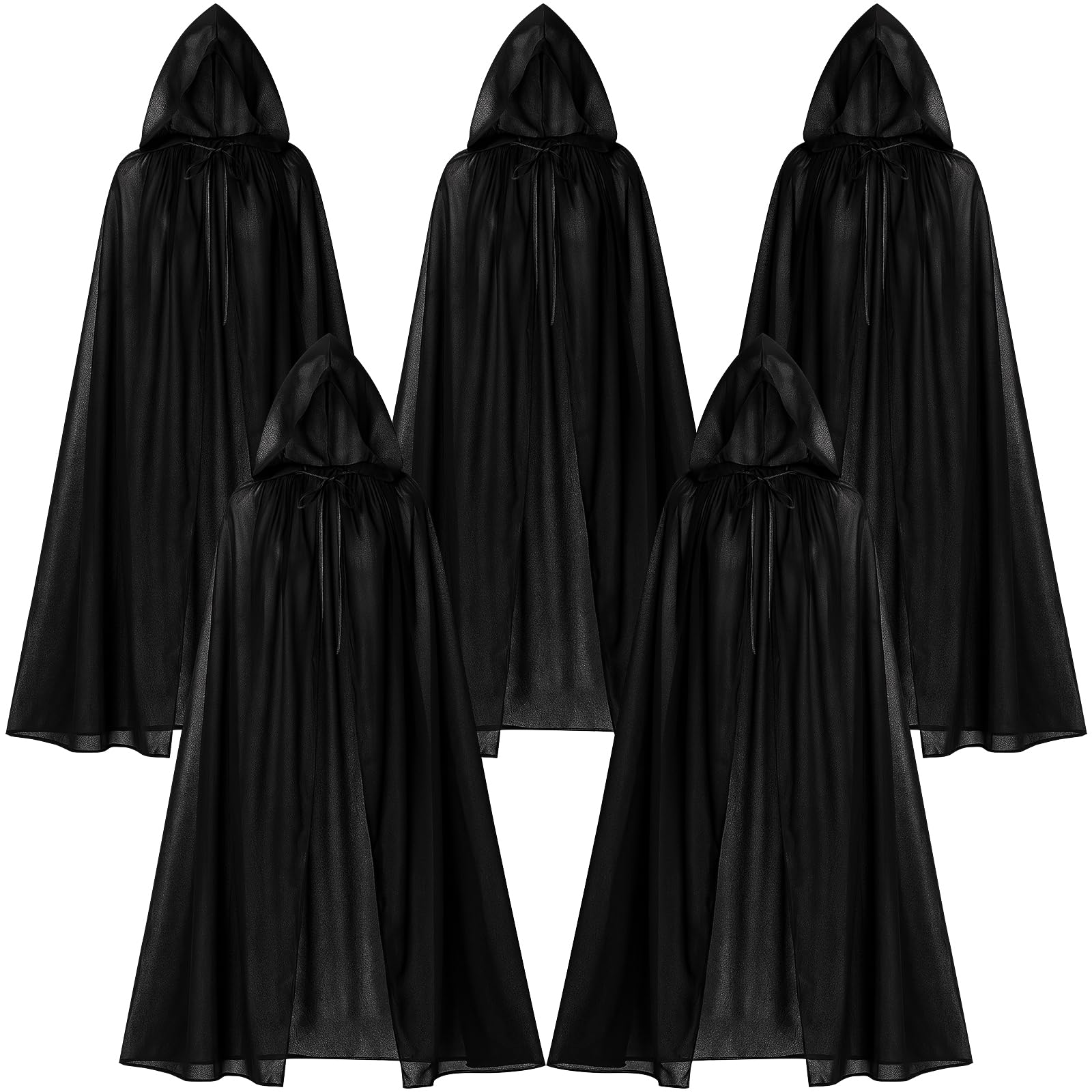 OJMHD 5 Pcs Black Hooded Cloak for Adult, Renaissance Cape Robe Bulk, Medieval Cloak Costume for Women Men Cosplay Costume Party Halloween Multipack