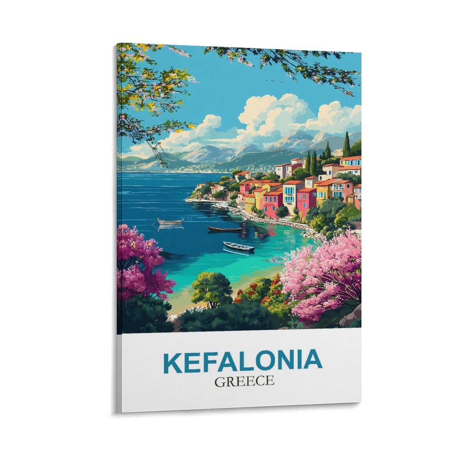 Clfmhnas Frame-Style Kefalonia Greece Vintage Travel Poster 08X12inch(20X30cm) Canvas Wall Art Prints
