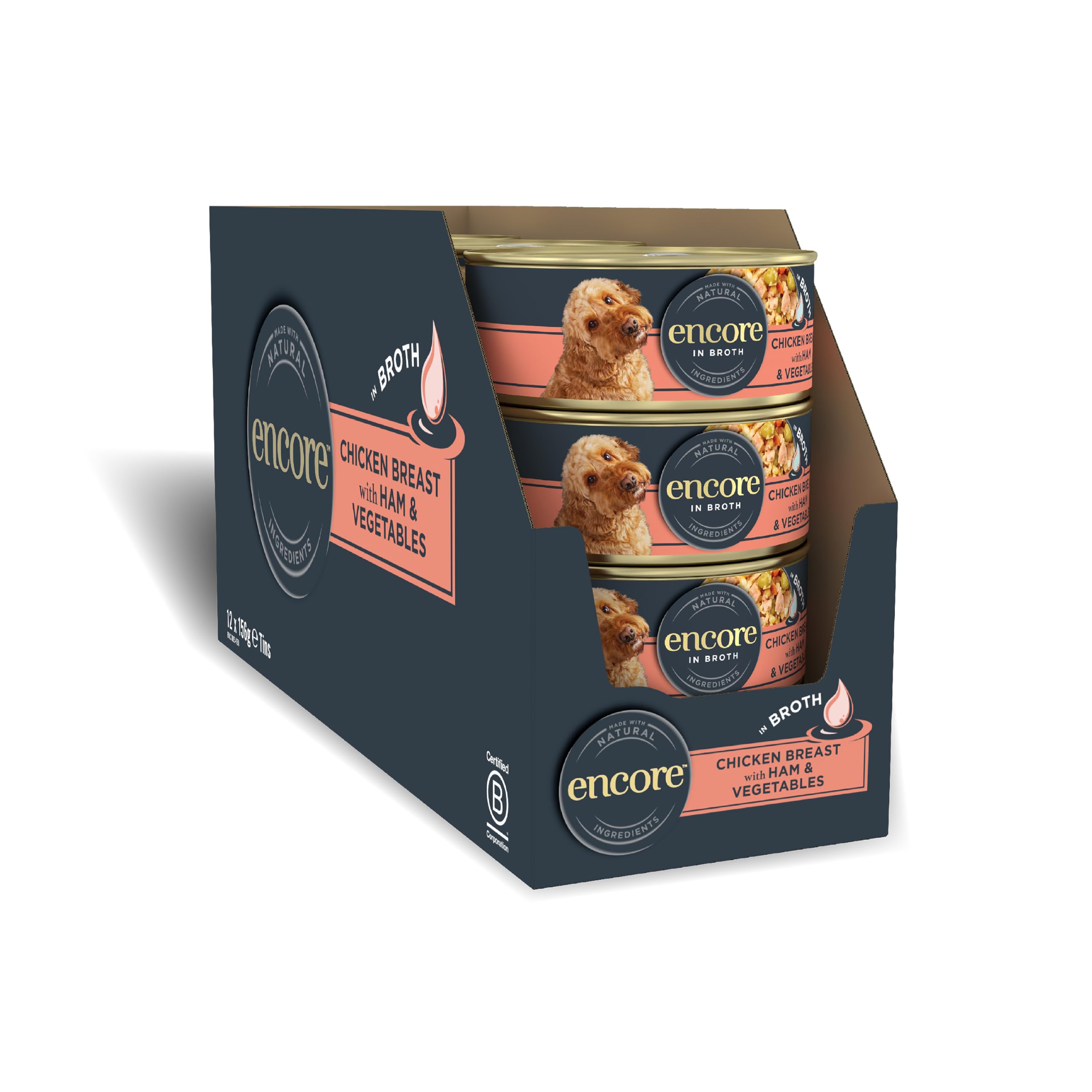 Encore Natural Wet Dog Food Cans, Chicken with Ham & Veg in Broth 12x156g