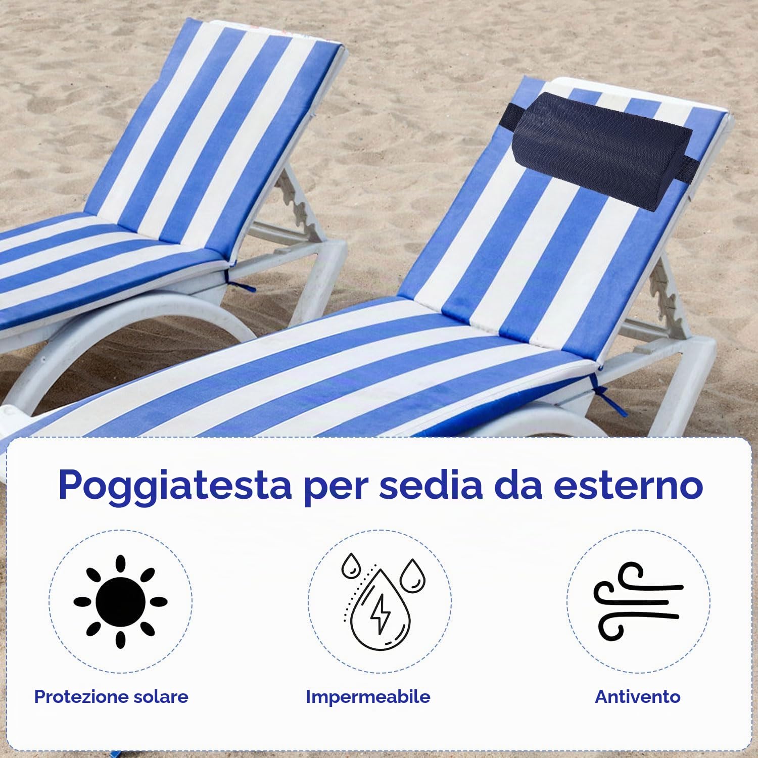 Lyreh Cuscino per Testa Chaise Longue Esterno, Impermeabile e Traspirante Cuscino Testa Chaise Longue con Cinghia Regolabile per Reclinabili Sedie Spiaggia Sedie a Gravità Zero