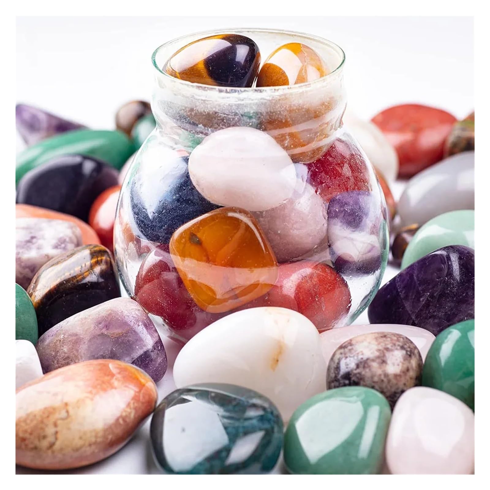 Substrato Naturale in Quarzo per acquari, Ghiaia for Acquario Pietre burattate Cristalli di Pietre preziose Lucide Multicolori 10-40 mm(Color 16,1000g)