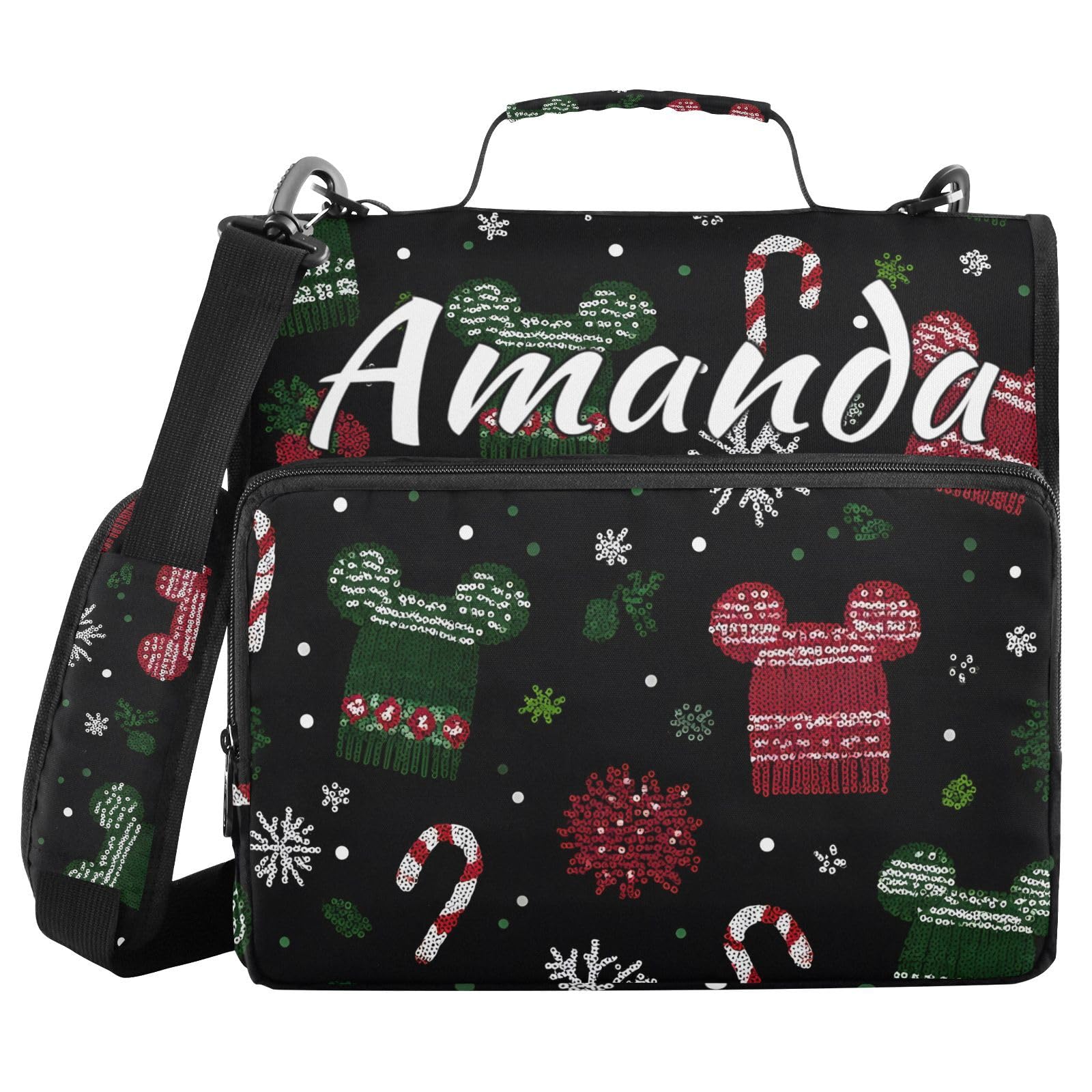 Custom 3 Ring Zipper Binder Mickey Mouse Snowflake Hat Personalized Name 1.5 inch Binders Large Capacity Multi Pockets for School Office Supplies