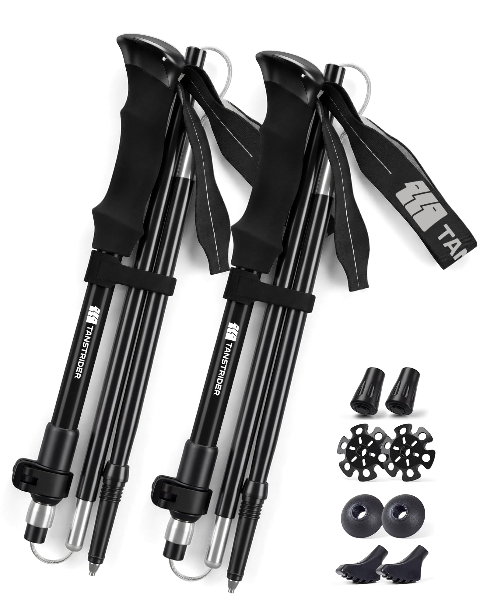 Trekking Poles for Hiking - Collapsible Lightweight 7075 Aluminum Hiking Poles (9.5 oz), EVA Grip Tri-Fold Walking Sticks for Seniors, Men & Women, Adjustable 43-53" (Set of 2)